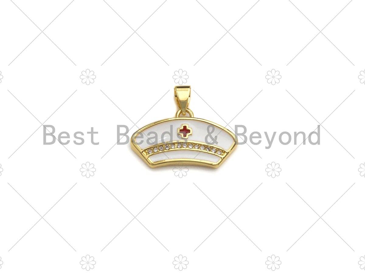 CZ Micro Pave Enamel Nurse Charm, Registered Nurse Charms, sku#LK04