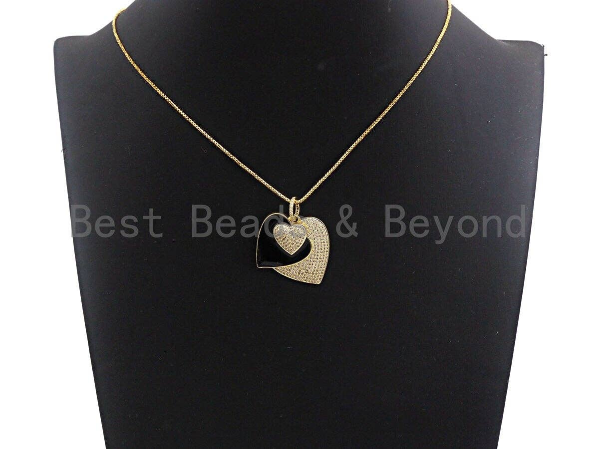 Micro Pave CZ Enamel Three Heart Pendant,Black Enamel Pendant,Enamel Heart Pendant, Oil Drop jewelry Findings,27x29mm,sku#F931