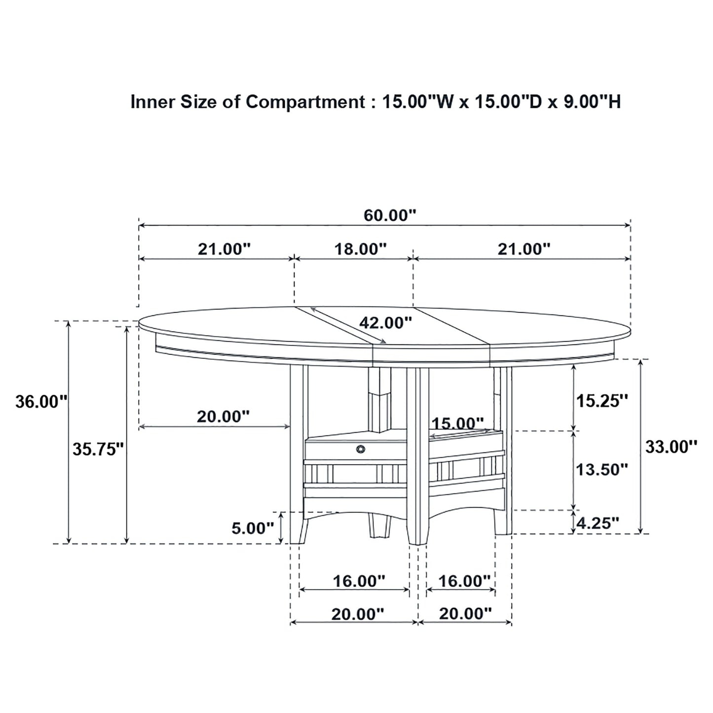 Lavon Oval 60-inch Counter Height Extension Dining Table Chestnut