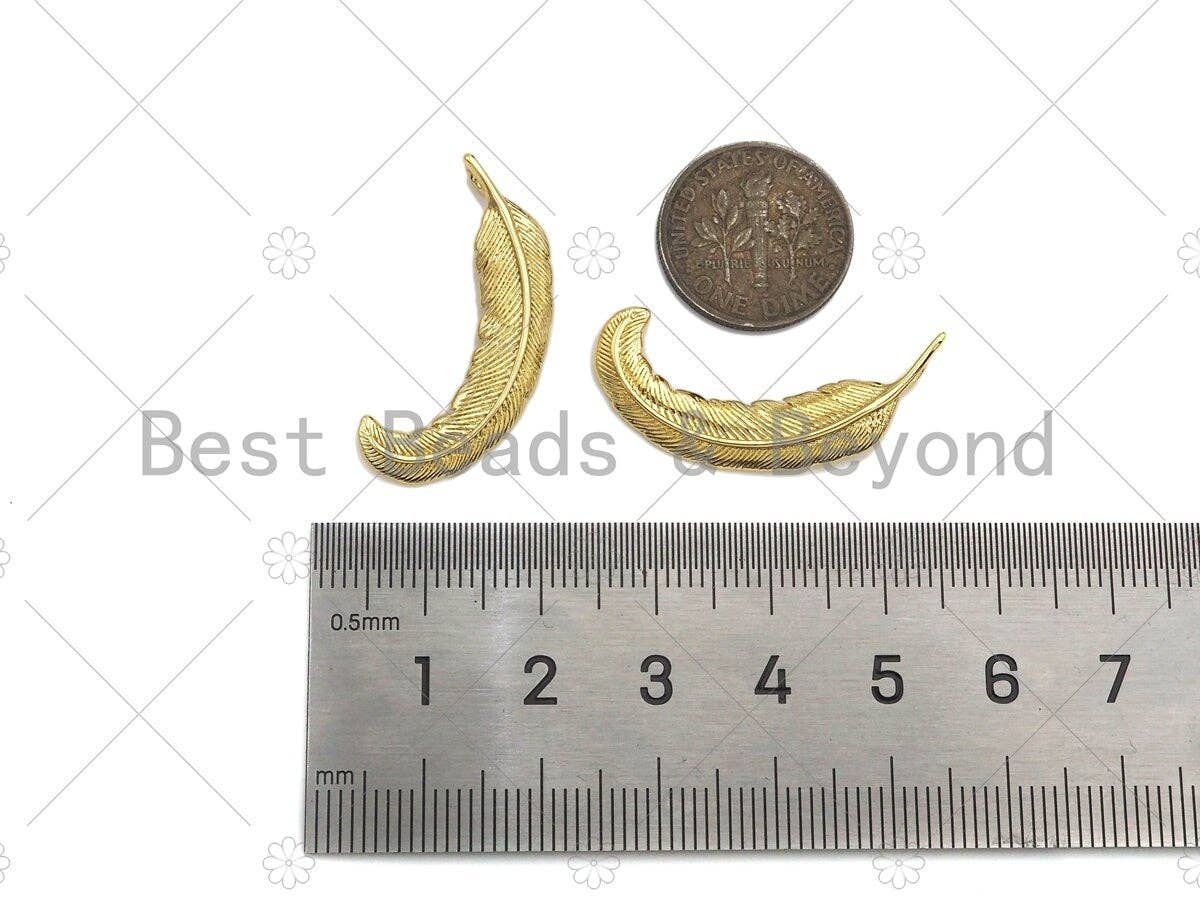18k Dainty Gold Feather Shape Pendant, Earring Component,Necklace Bracelet Charm Pendant,12x31mm,Sku#Z1303