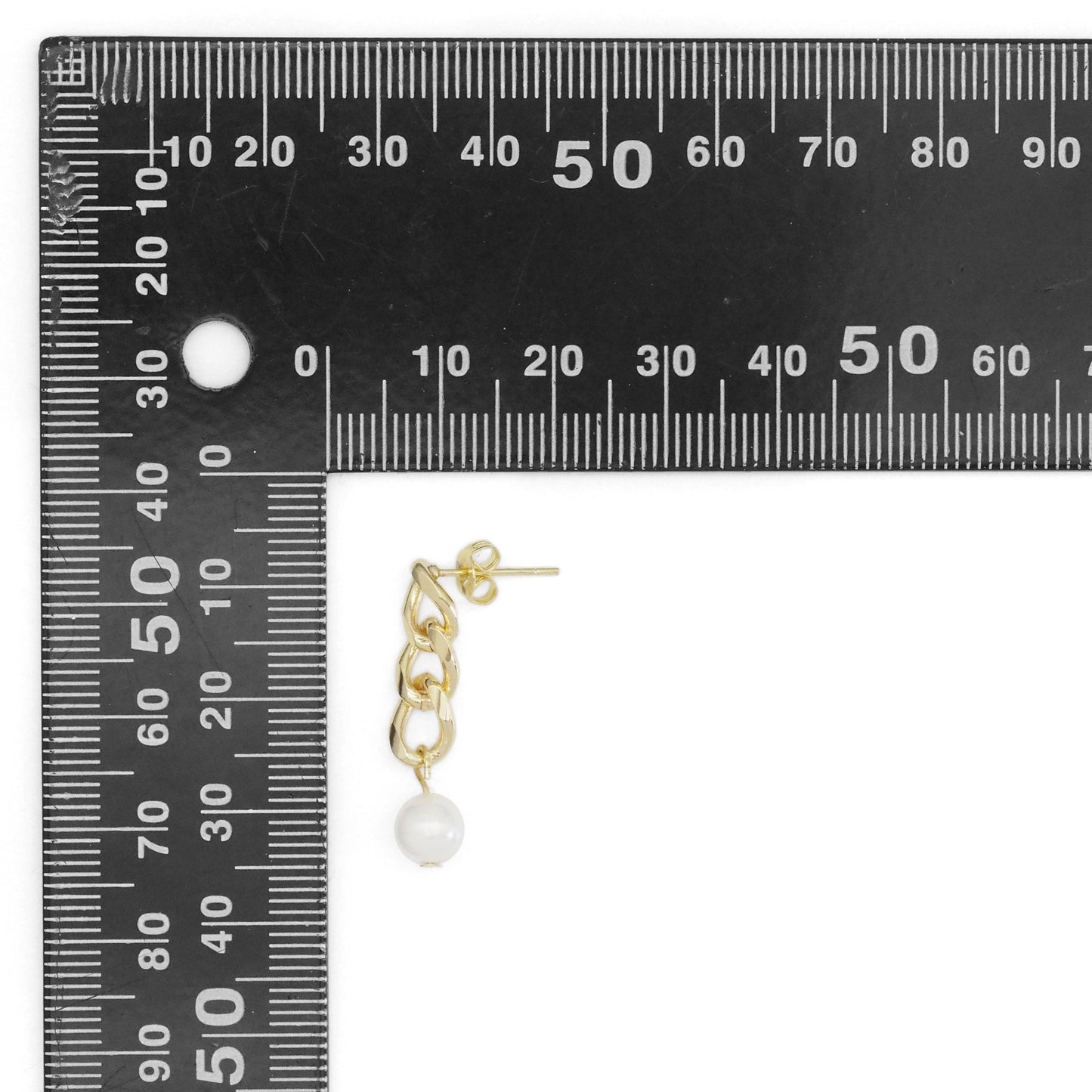 CZ Gold Cuban Chain White Pearl Earrings, Sku#ZX146