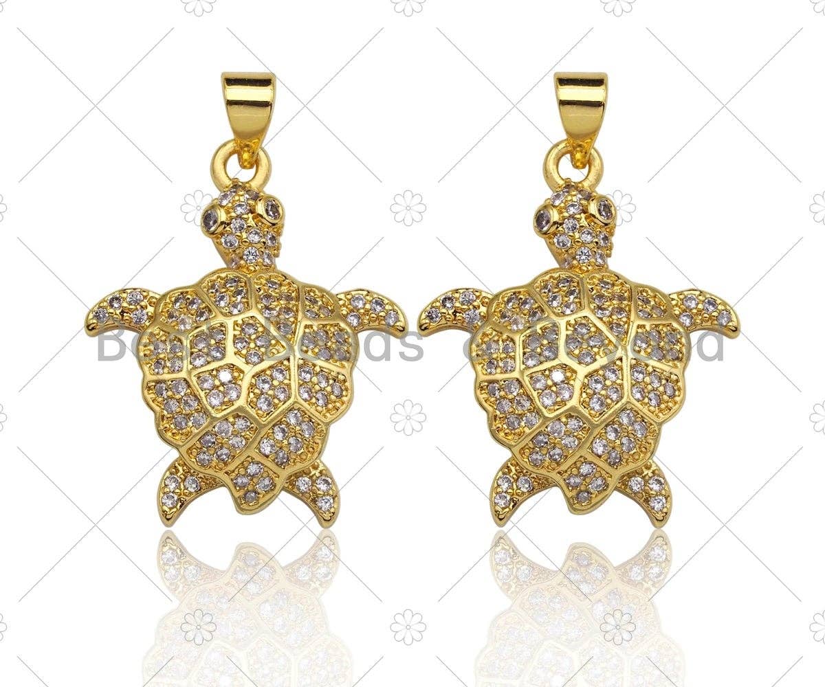 18K Gold Turtle Pendant,Tortoise Charm, Animal Pave Pendant, Gold Turtle Charm, 21x26mm, Sku#LK51