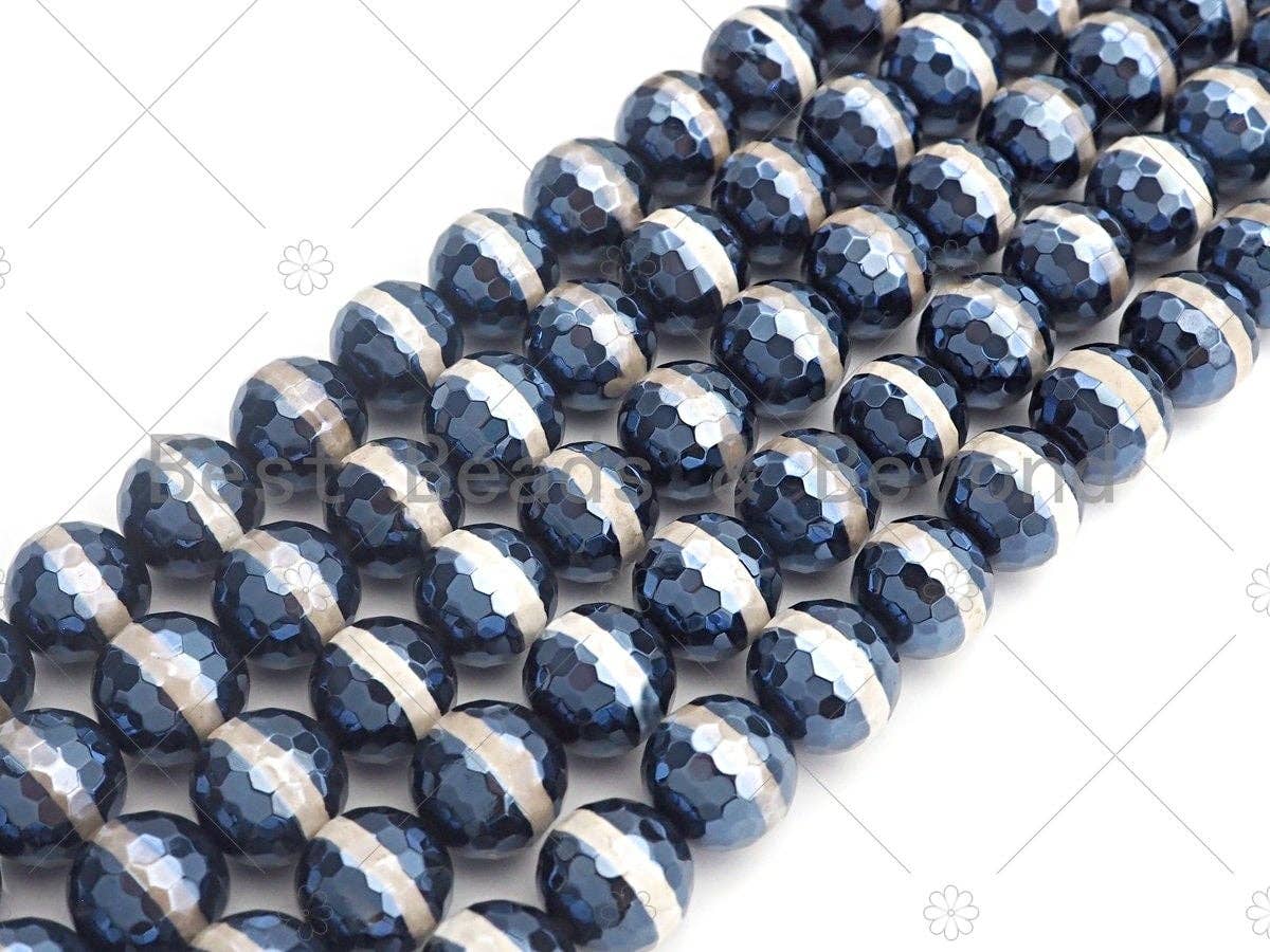 Esty Exclusive Mystic Black and White  One Line Tibetan Agate Beads, 8mm/10mm/12mm, Black White Dzi Agate, 15.5" Full Strand, sku#UA94