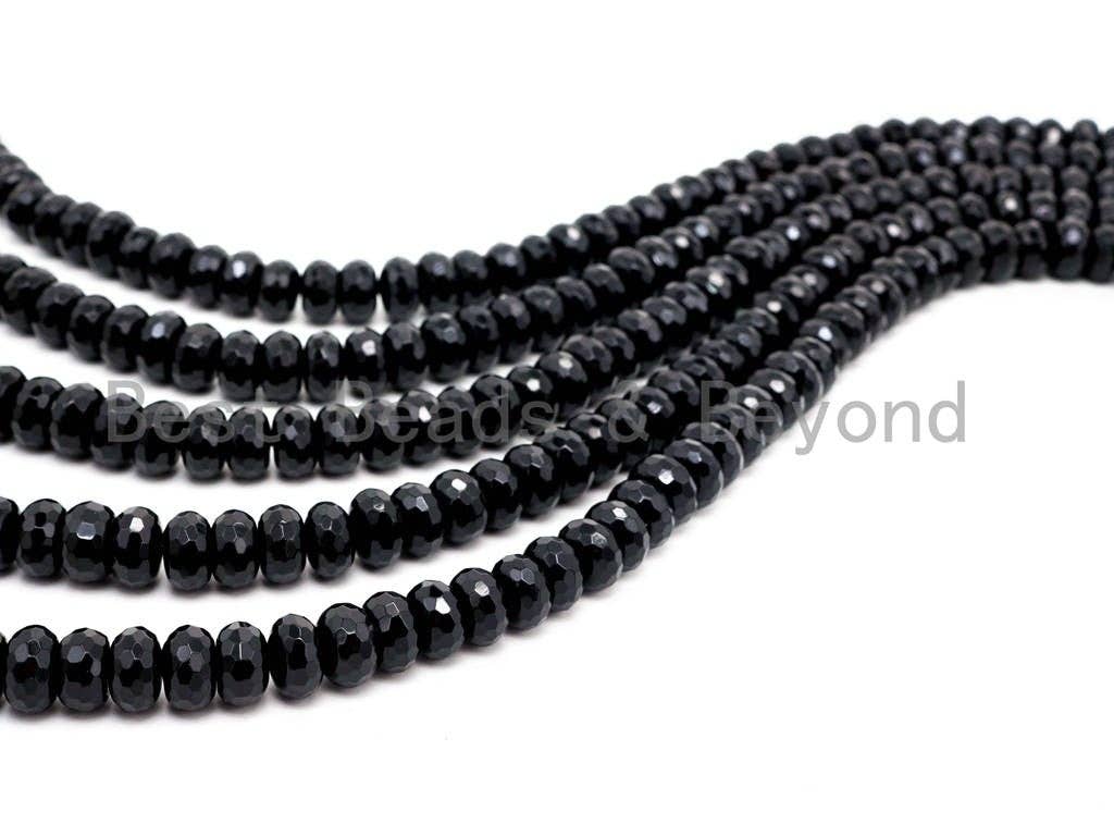 High Quality Faceted Rondelle Black Onyx Beads 2x4/3x4/3x5/4x6/5x8mm/6x10mm/8x12mm Rondelle Beads, 15.5" Full Strand, SKU#Q10