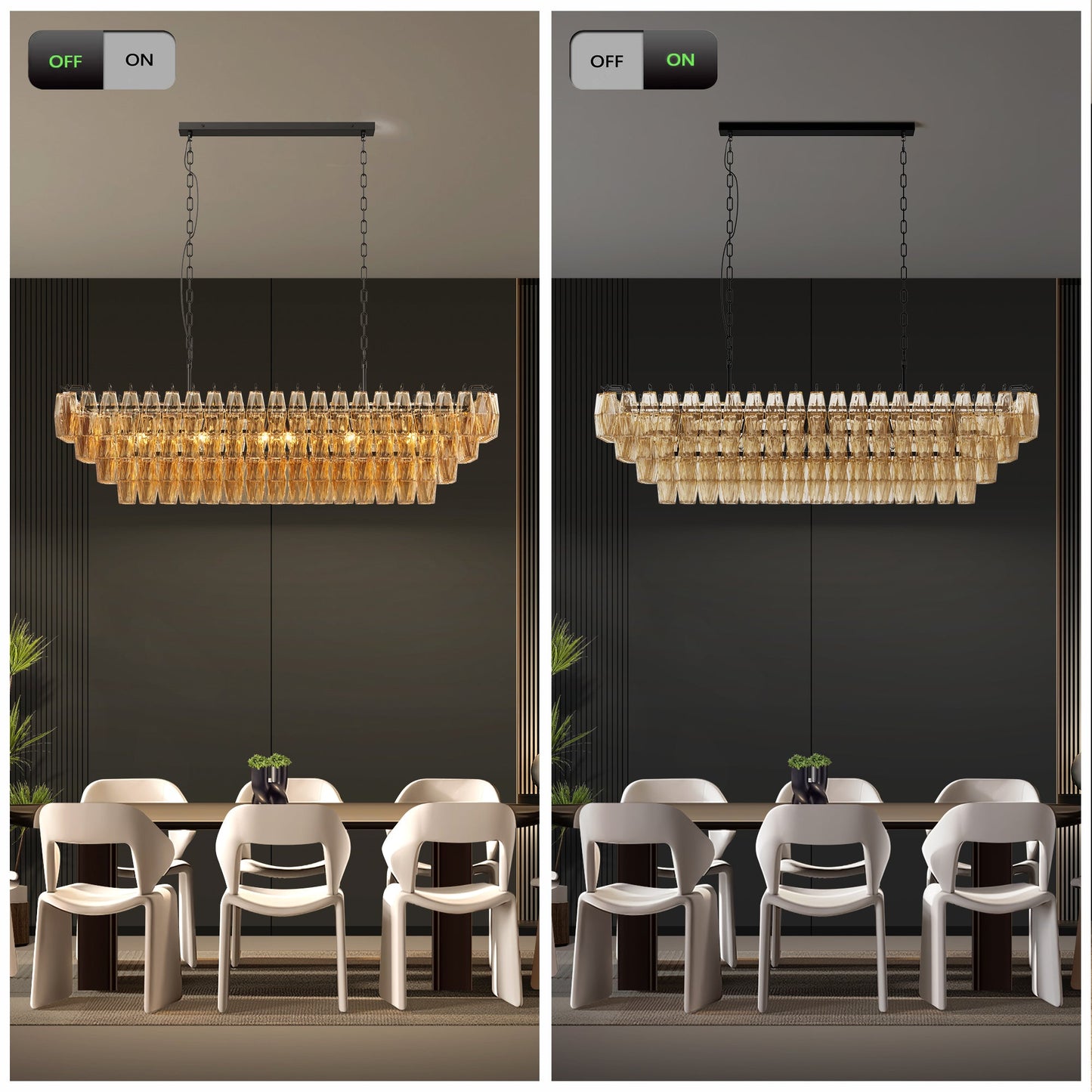 54" Black Rectangular Chandelier