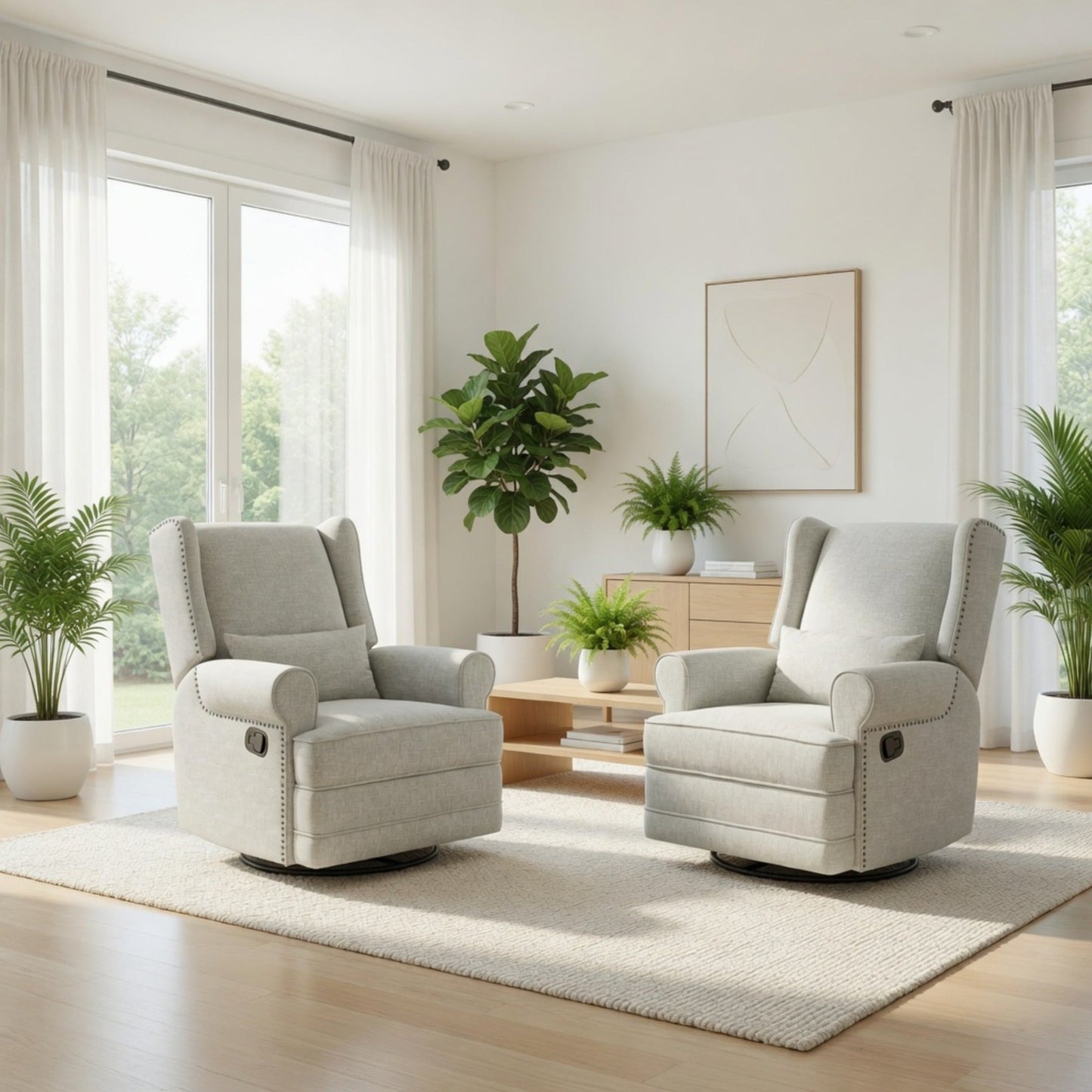 34.25" Extra Wide Off-White Swivel Recliner Glider Chair