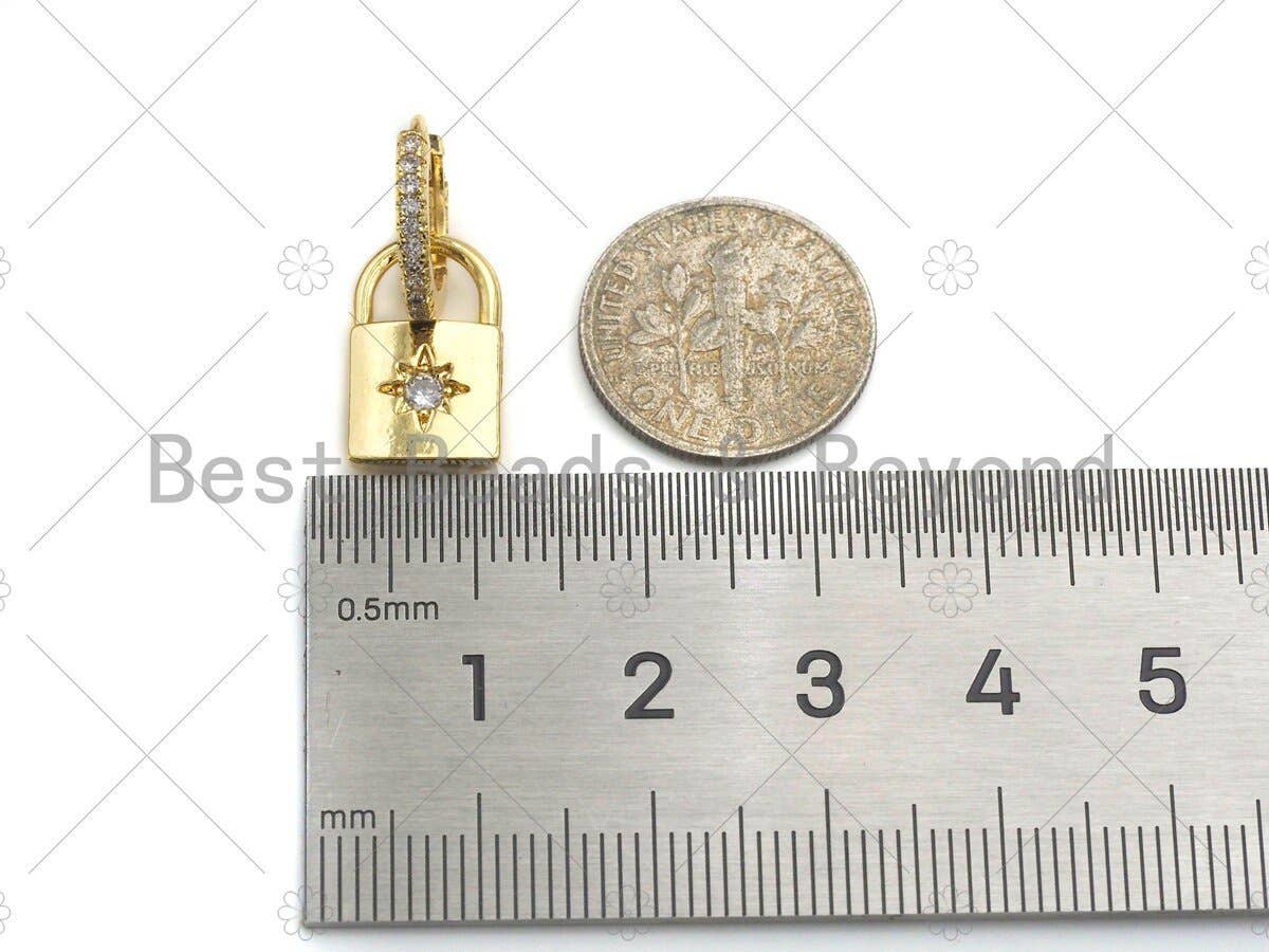 Dangle Pave Lock Shape Earring,Sku#O10