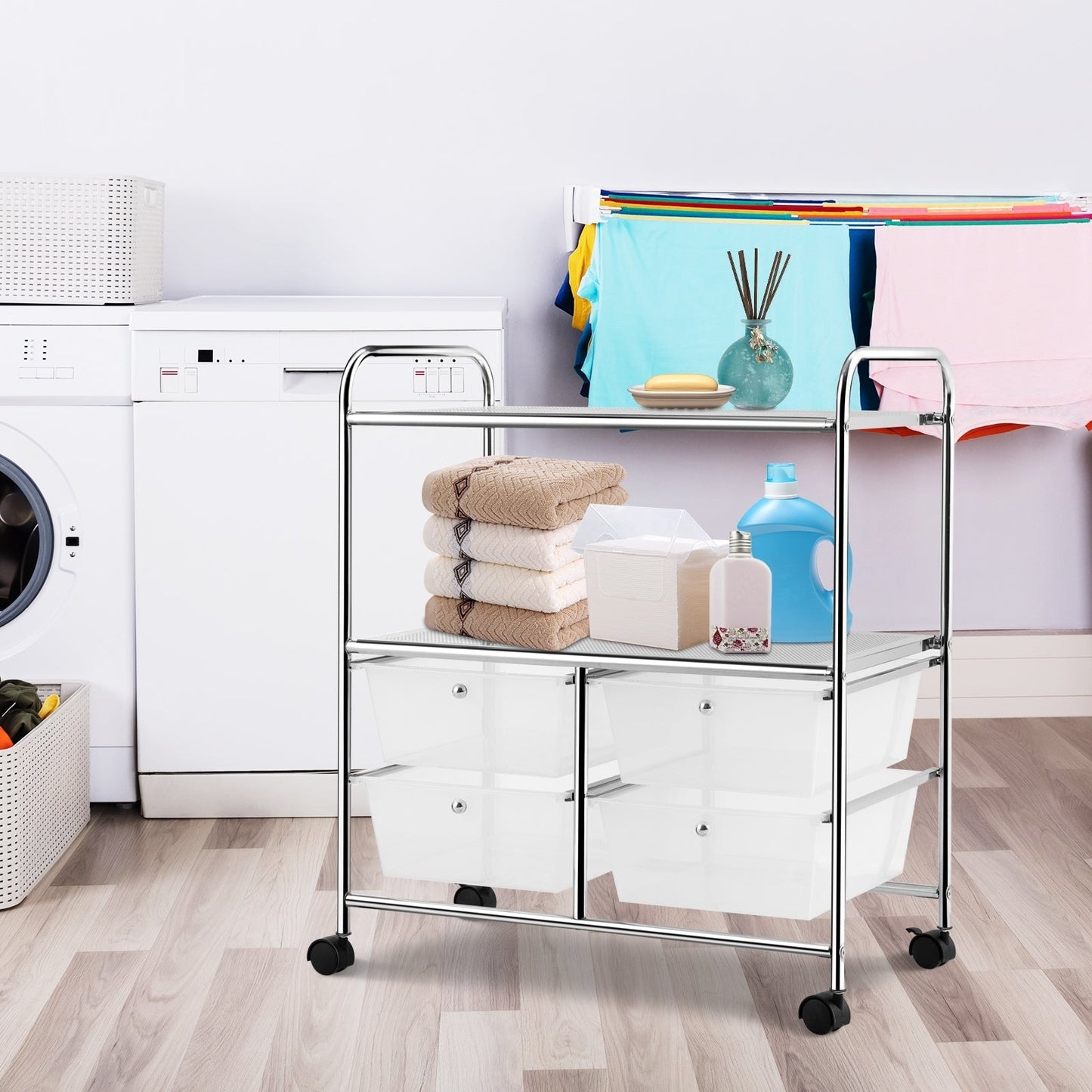 Mobile 4 Drawers Shelves Rolling Storage Cart Rack