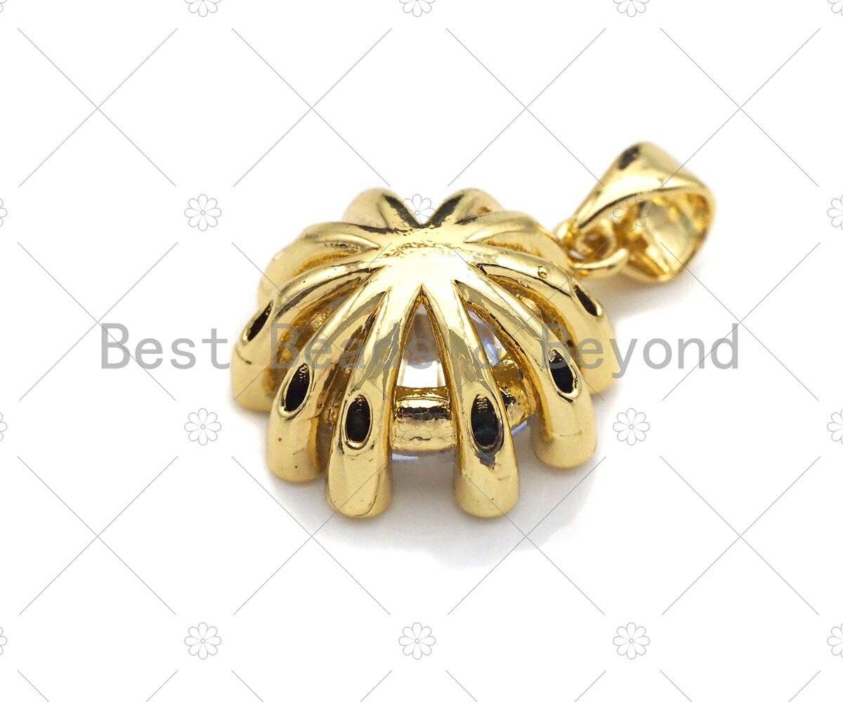 18K Gold Large CZ Flower Shape Pendant, Flower Charm, Flower Pave Pendant, 14x16mm, Sku#LK50