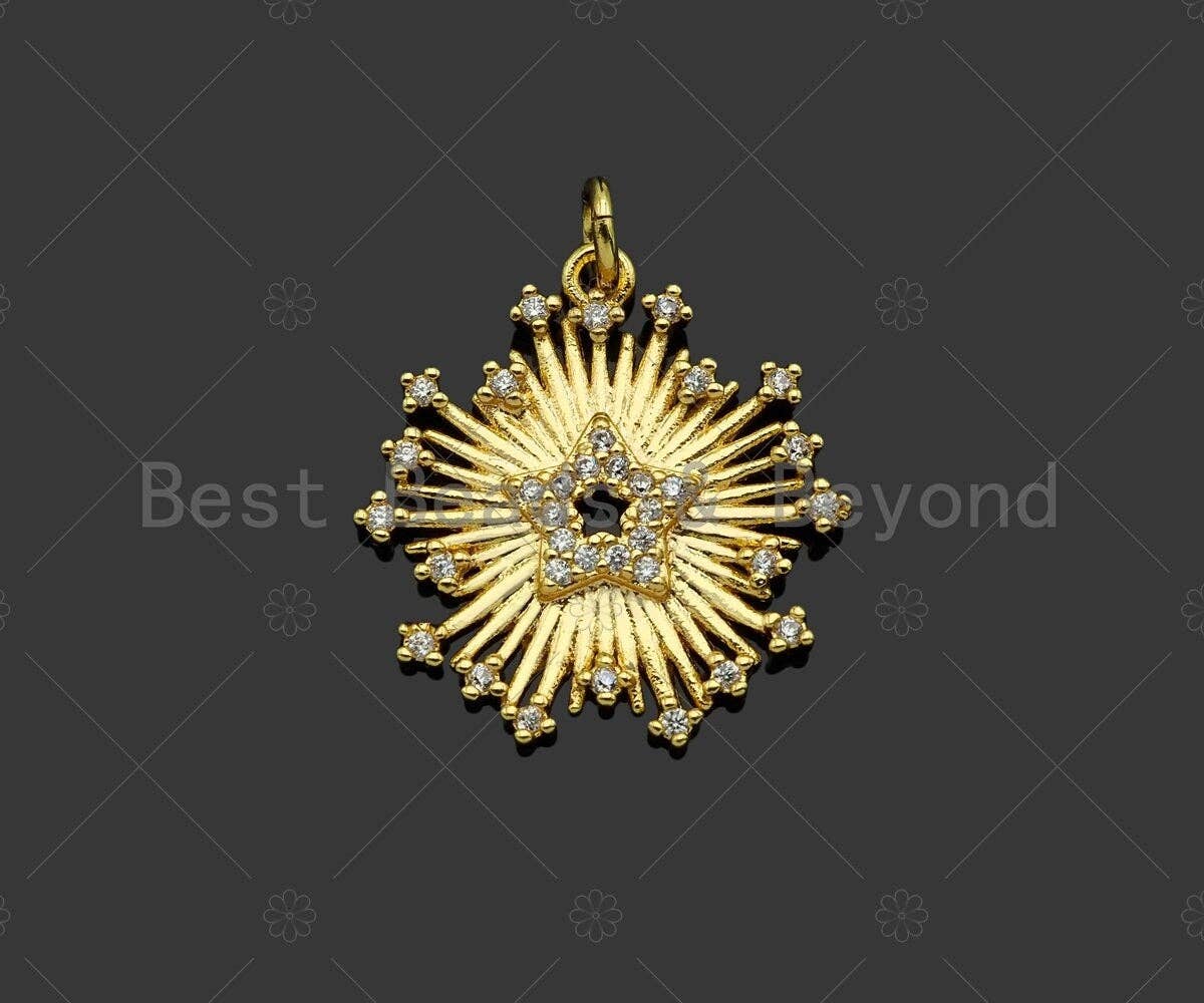 CZ Micro Pave Radial Star flower Shape Pendant/Charm,Cubic Zirconia Charm, Necklace Bracelet Charm Pendant,21x19mm, Sku#L509