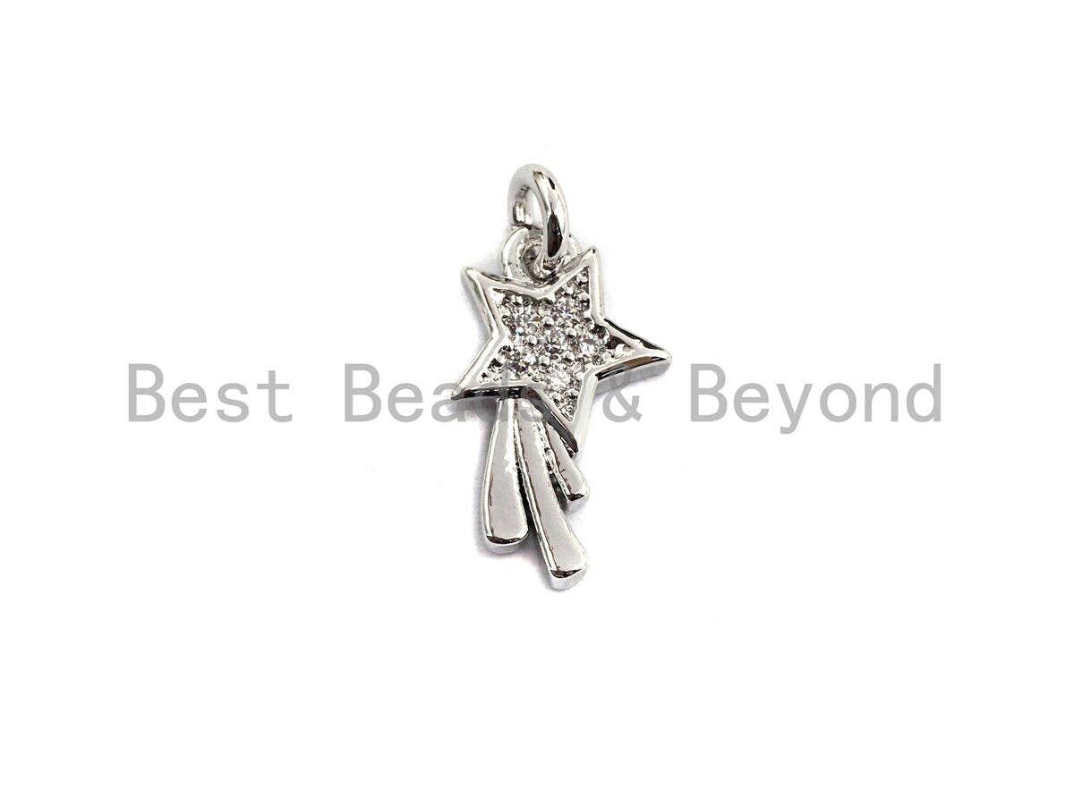 CZ Micro Pave Shooting Star Pendant/Charm, Star charm, Cubic Zirconia Pendant Charm,7x13mm,sku#F925