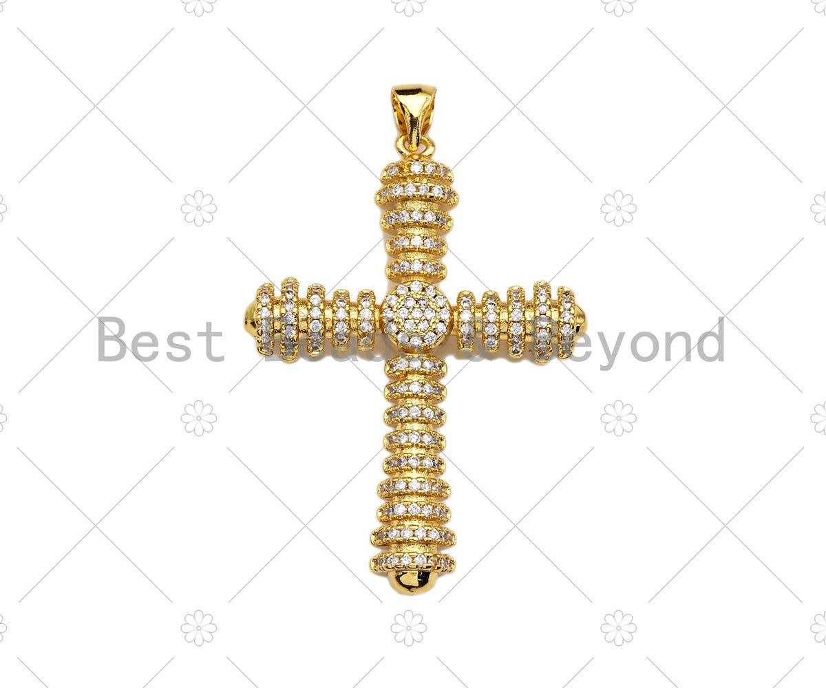 Large CZ Micro Pave Chunky Cross Shape Pendant  Charms , Cross Necklace Charms, 28x39mm, Sku#LK143