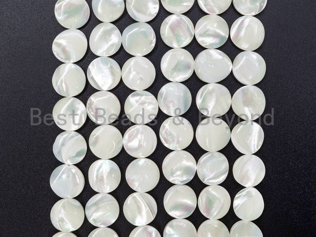 High Quality White Mother of Pearl, Mop Shell, Flat Round White Shell,Coin Smooth Beads,6mm/10mm/12mm/15mm/18mm/20mm, 15inch strand,SKU#T7