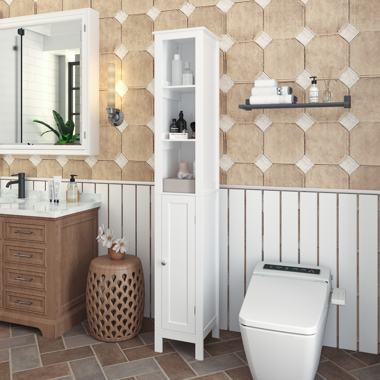 66.92" Tall Bathroom Storage Cabinet with Adjustable Shelves