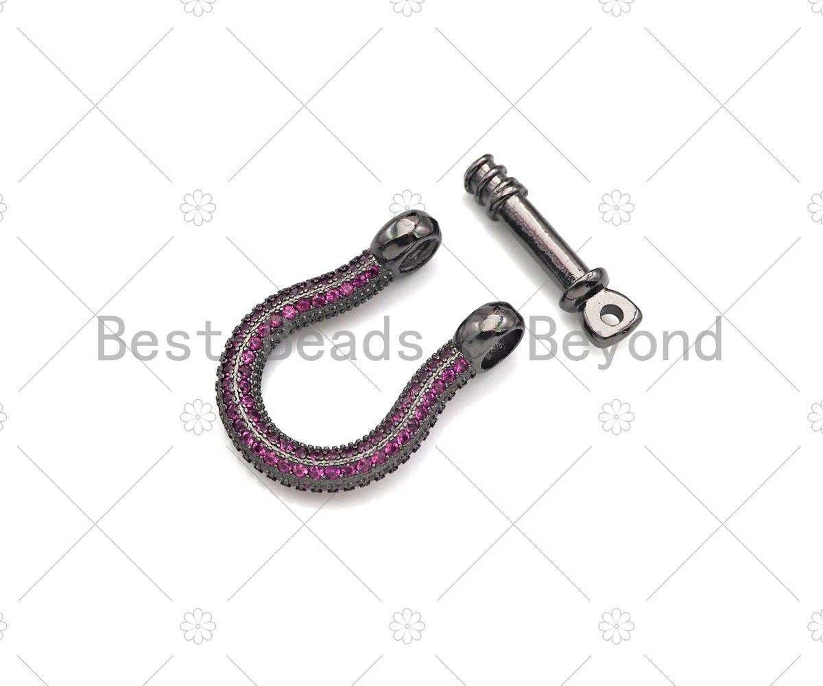 Colorful CZ Paved Buckle Shape clasp, Buckle Clasp Lock, U shape Clasp, Green/Fuchsia/Cobalt/Black Screw Clasp, 16x22mm, Sku#ML43