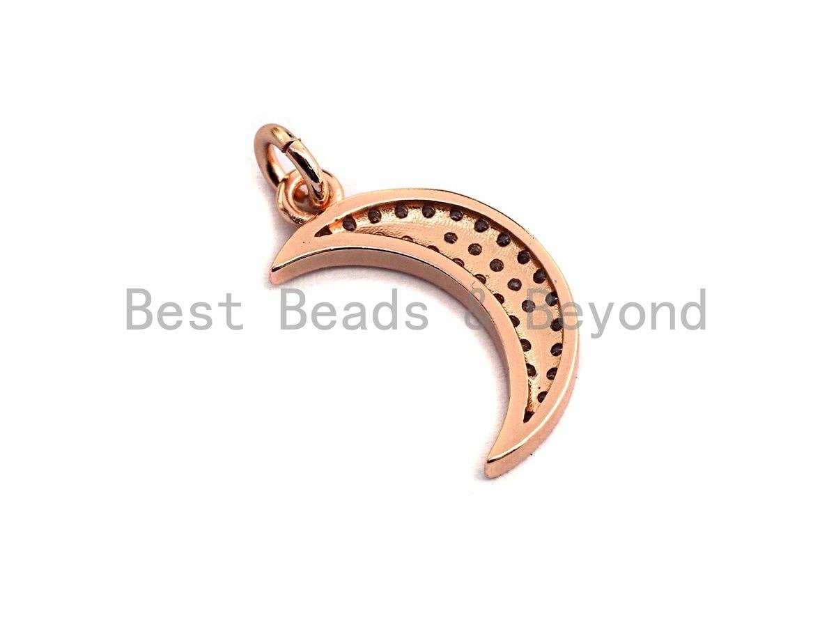 CZ Micro Pave Crescent Moon Pendant, Cubic Zirconia Pendant, Silver/Gold/Rose Gold/Black Tone, 11x19mm, Sku#X108