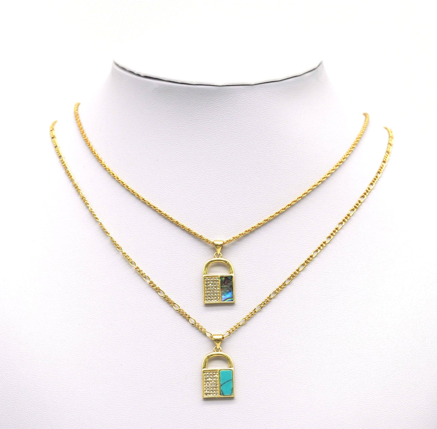 CZ Turquoise Malachite Abalone Lock Charm, Sku#L678
