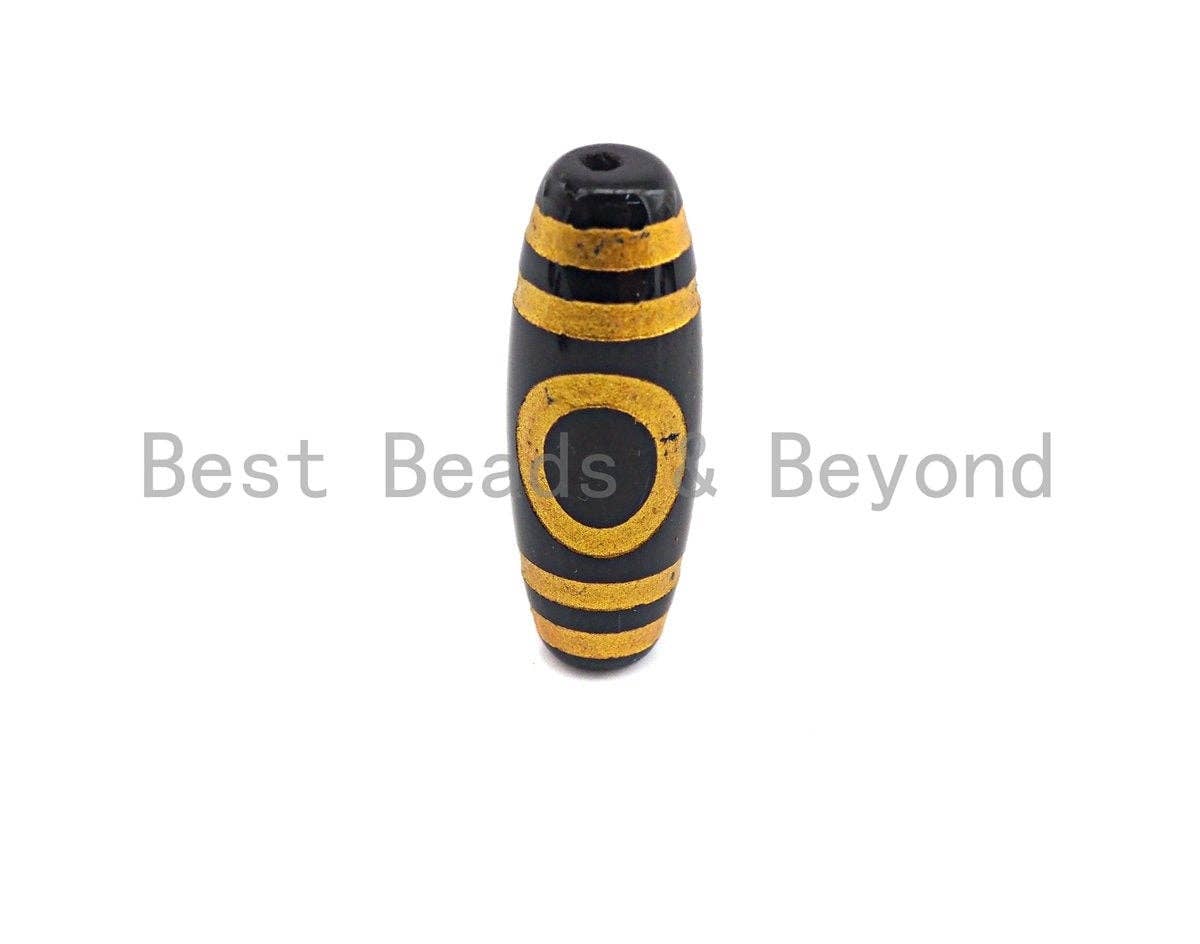 Natural Tibetan Agate Long Oval Shape Beads, Black Gold Dzi beads, Barrel Agate Beads,10x30mm, sku#U589