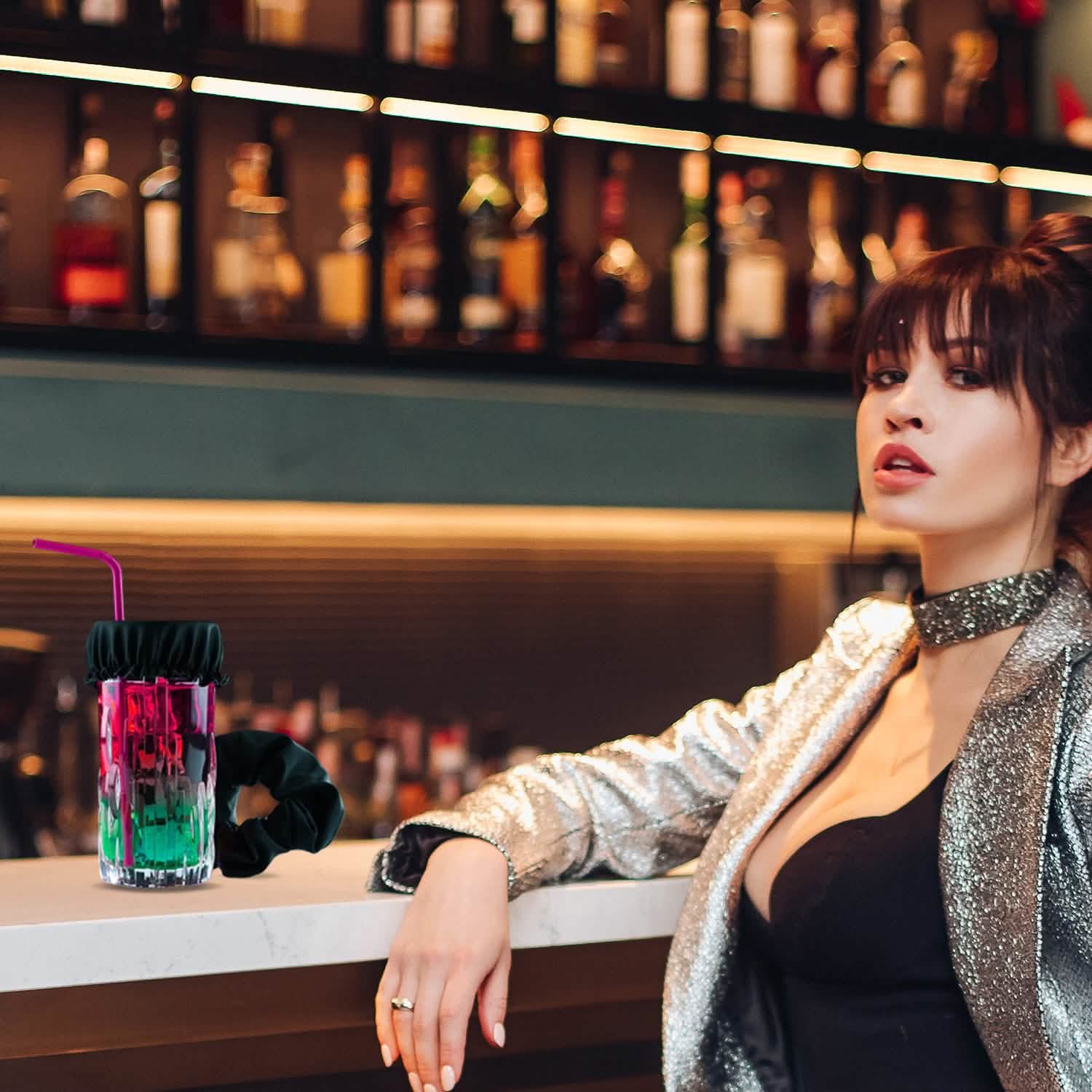 Chouchou anti-piqûre réutilisable, couvercle de verre à boisson, bandeau avec trou pour paille pour recouvrir les boissons, fête, club, discothèque