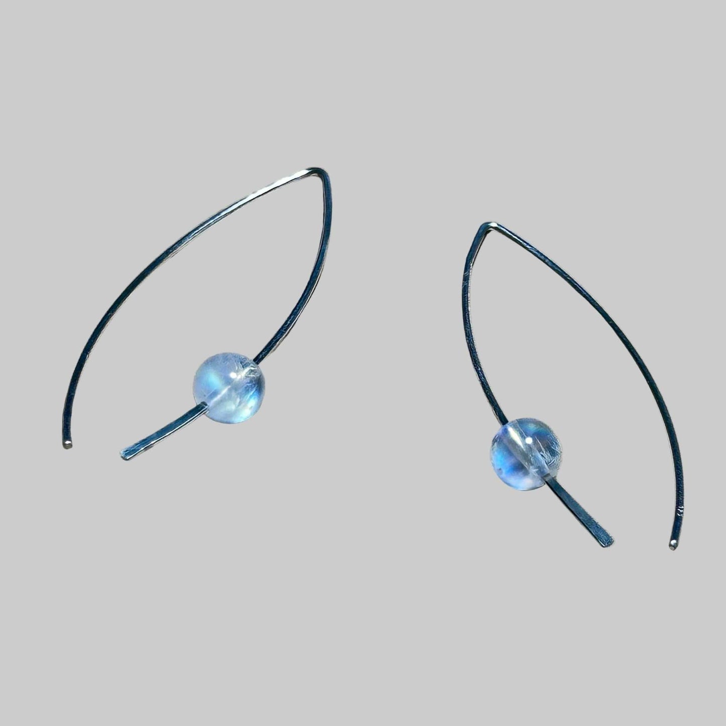 Rainbow Moonstone Crescent Bertoni Earrings - Sterling Silver