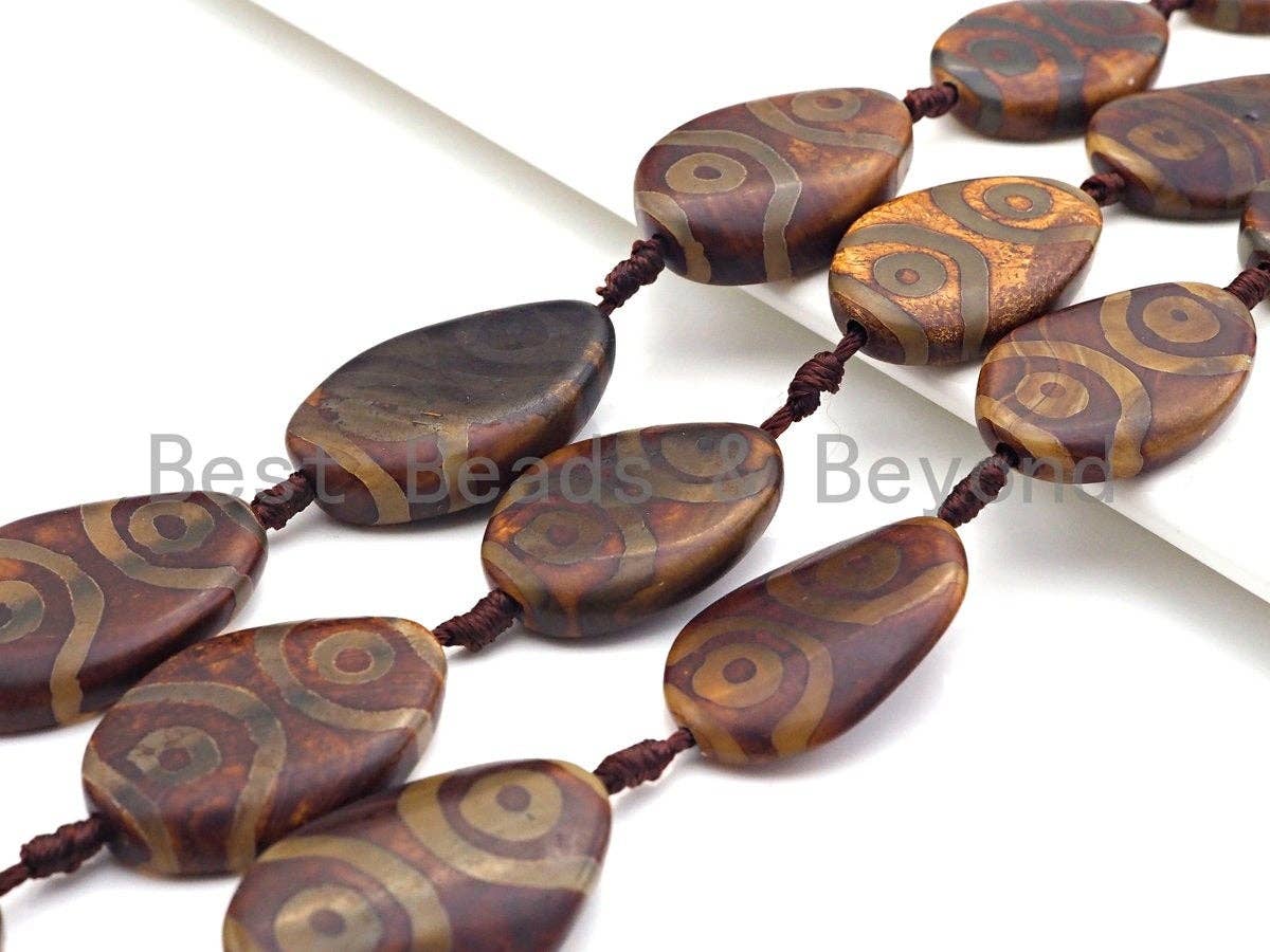 1pc/8pc Natural Tibetan Agate Flat Oval Spacer Beads, Brown White Dzi Spacer Beads, Tibetan Dzi Beads, 25x36mm, sku#U876