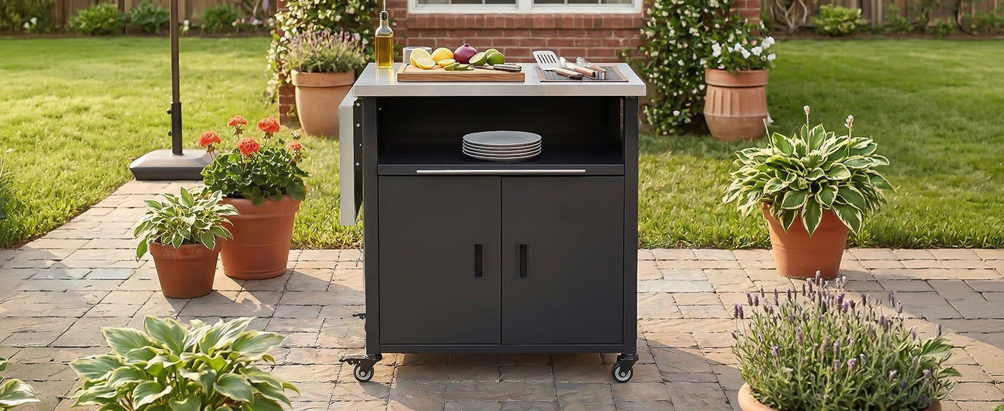 Foldable Outdoor Prep Station BBQ Cart