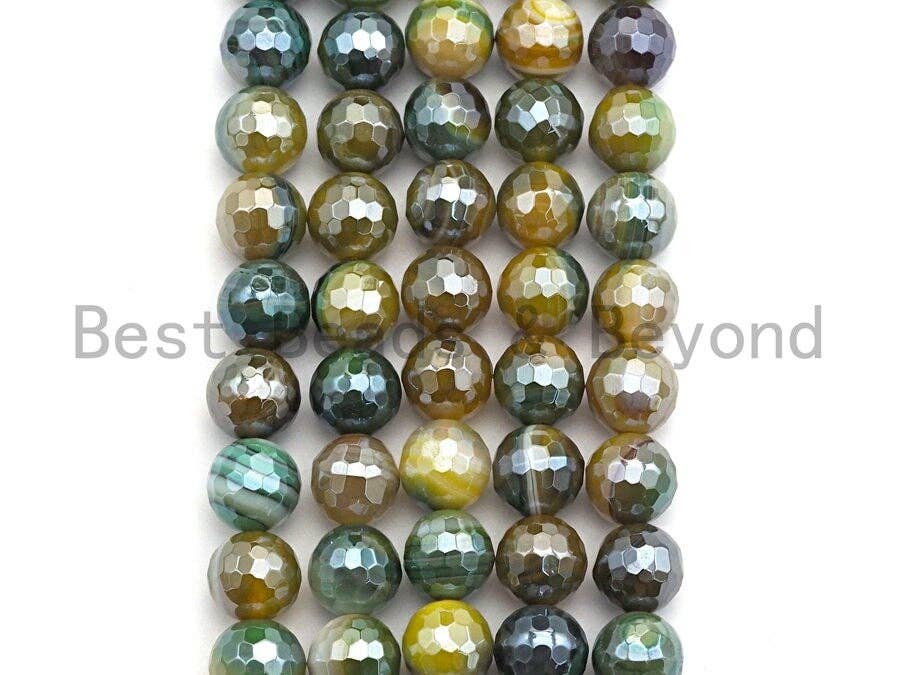 Mystic Plated Faceted Plated Agate beads, 6mm/8mm/10mm/12mm/14mm Natural Yellow Green Gemstone beads, 15.5inch strand, SKU#U472
