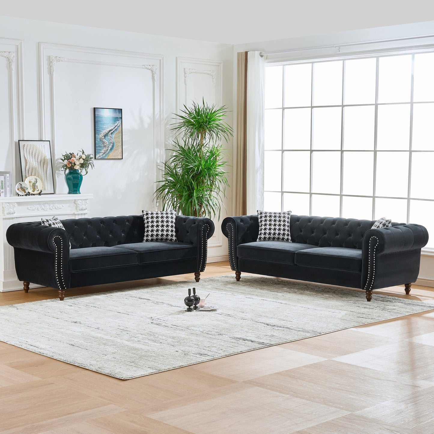 3+3 Seater Chesterfield Velvet Upholstered Sofa
