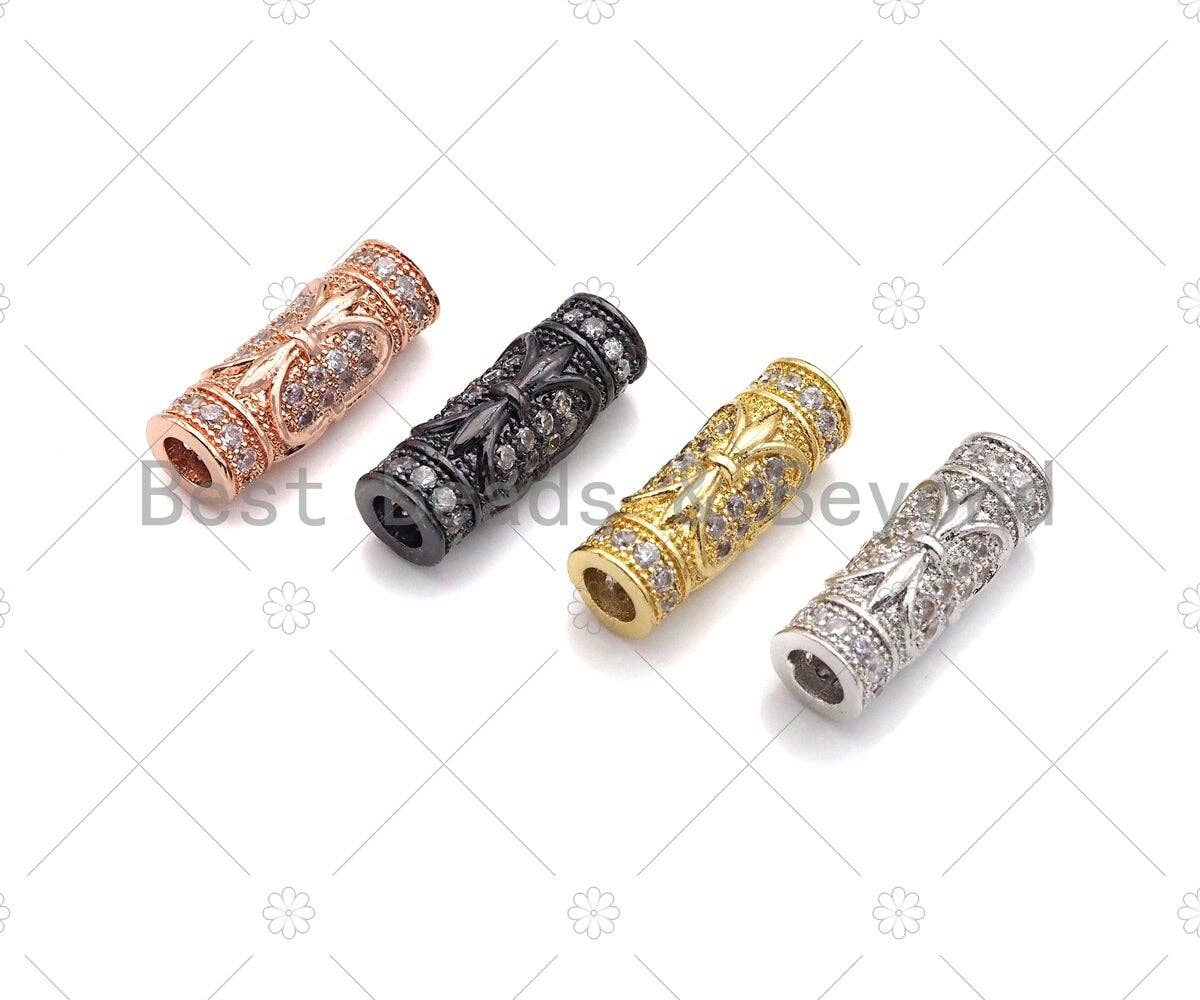 CZ Micro Pave Large Hole Tube Spacer Beads Charms, Drum Barrel Beads, Clear CZ,7x18mm, Sku#C113