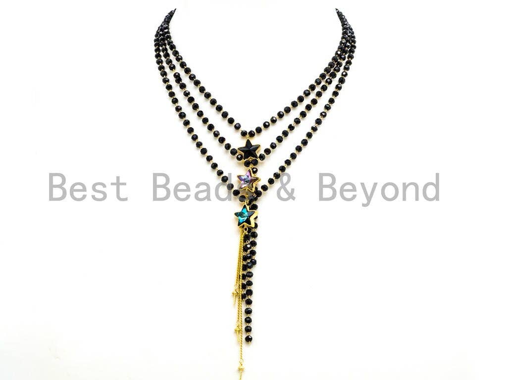 Black Beaded Star choker with Y-Drop, sku#P5