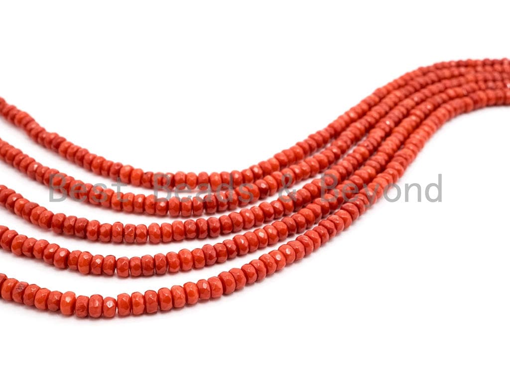 Quality Natural Dyed Red Coral Beads, 2x4mm Rondelle Faceted Gemstone Beads,Loose Coral Beads, 15.5inch strand, SKU#U120
