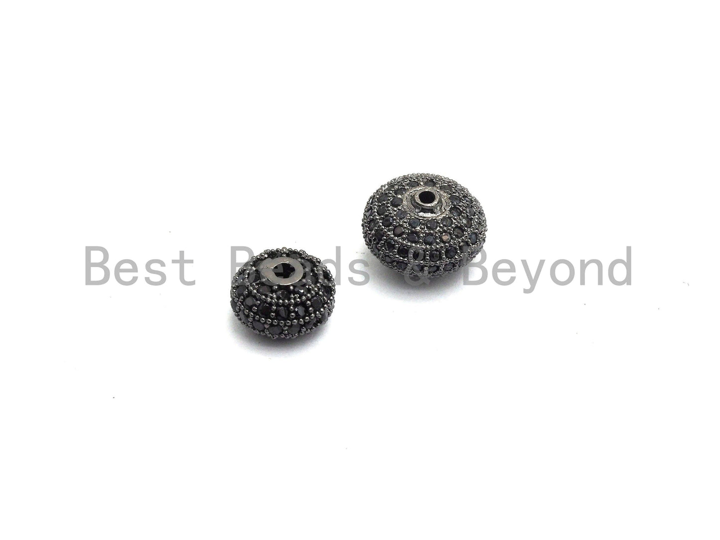 Black CZ Pave On Black Micro Pave Roundel Spacer Beads with Black Crystal for Bracelet, Spacer Beads,8x12/6x10mm, sku#G415