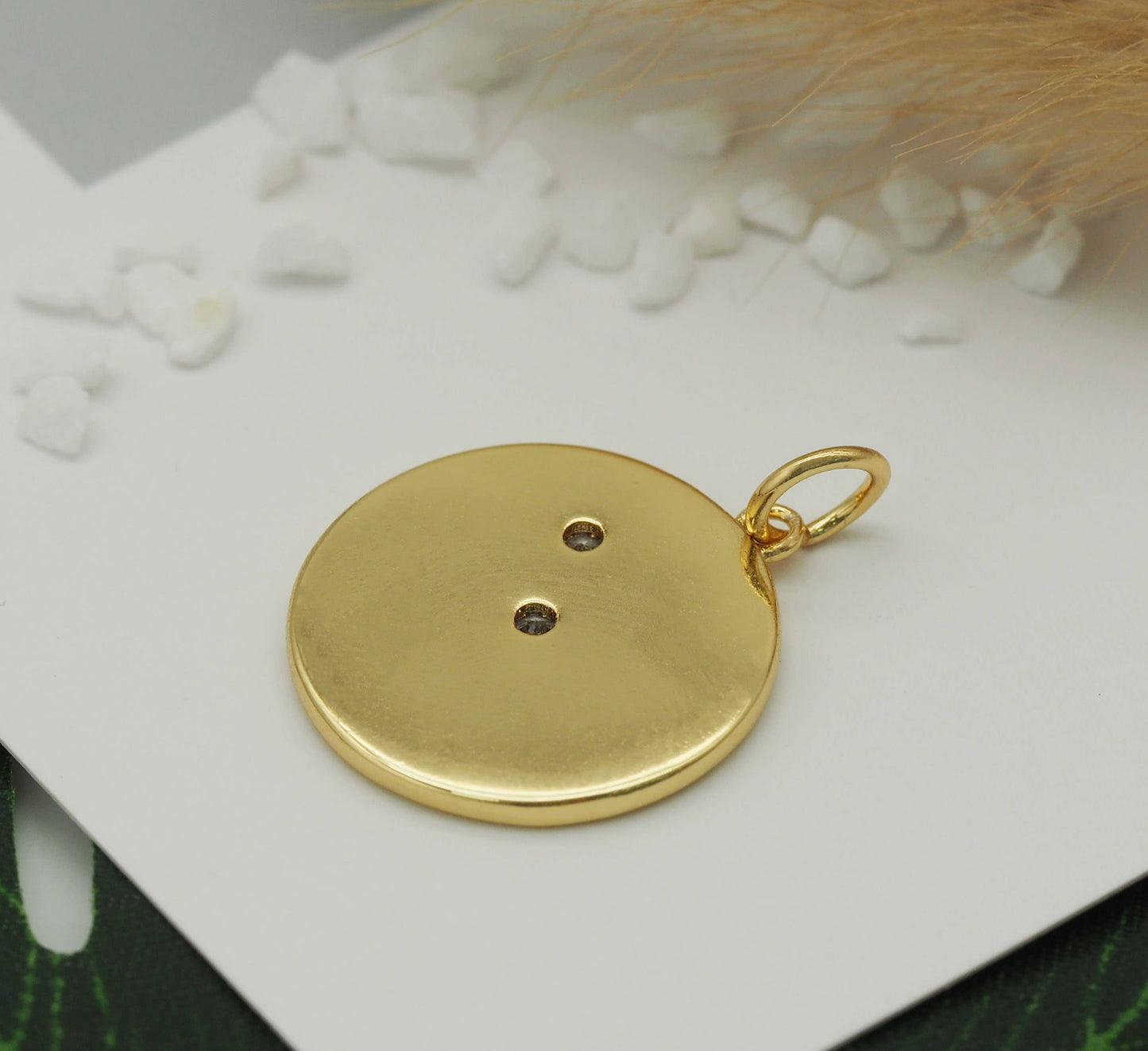 CZ Cresent Moon Star On Round Coin Charm, Sku#Z1442
