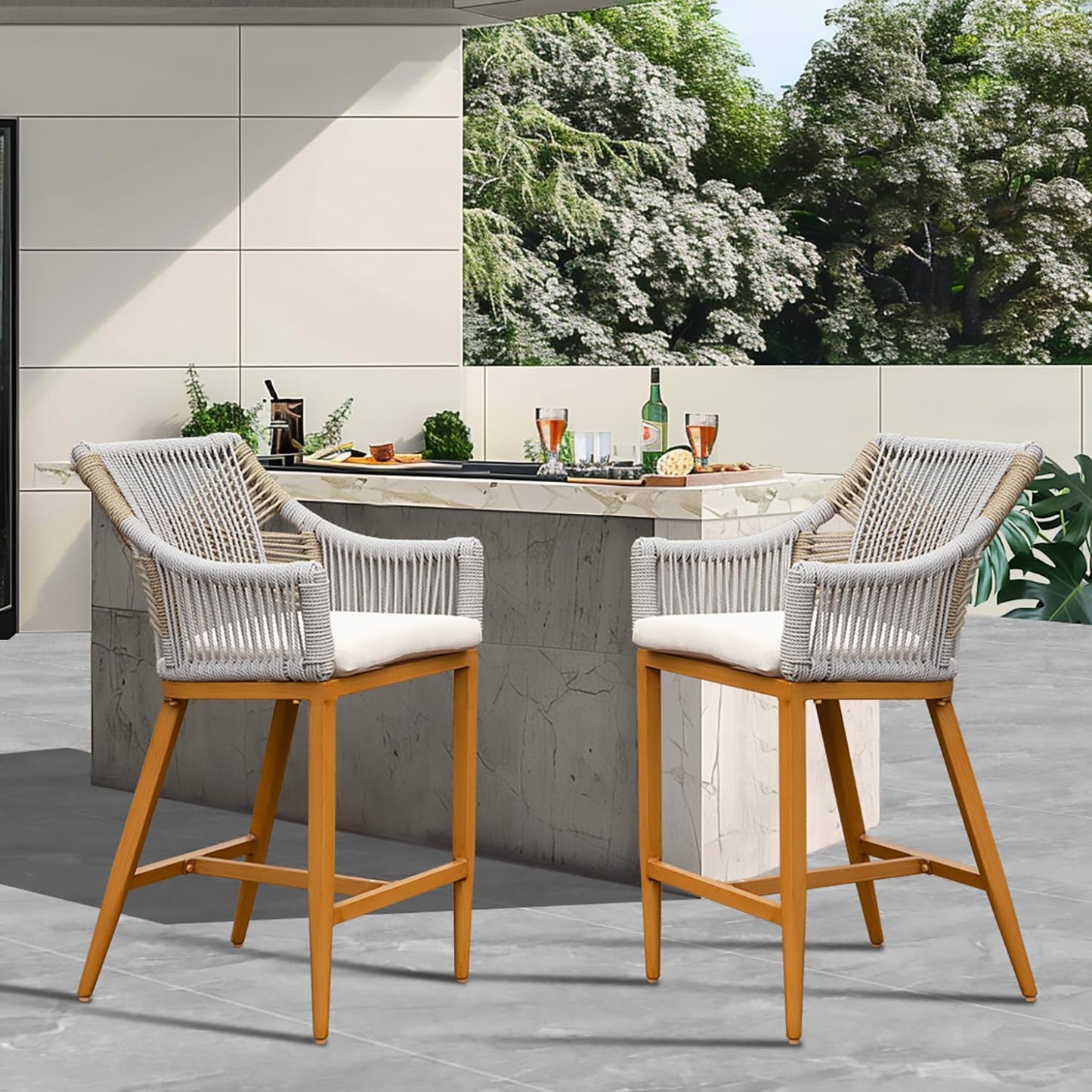 Bar Stools Set of 2, Outdoor Counter Height Bar Chairs