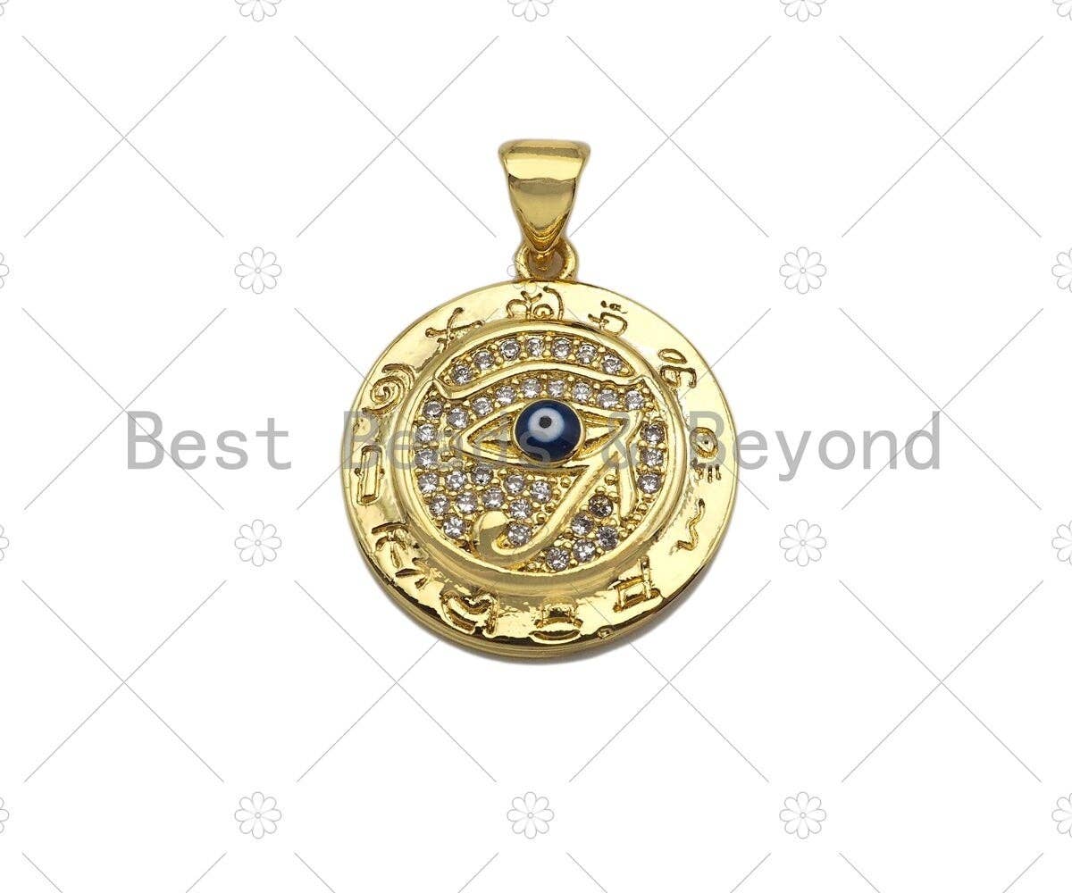 18k Dainty Gold Enamel Evil Eye On Round Coin Shape Charms, Dainty Charms, Gold Pendant, Necklace Charms, 18x20mm, Sku#LK169