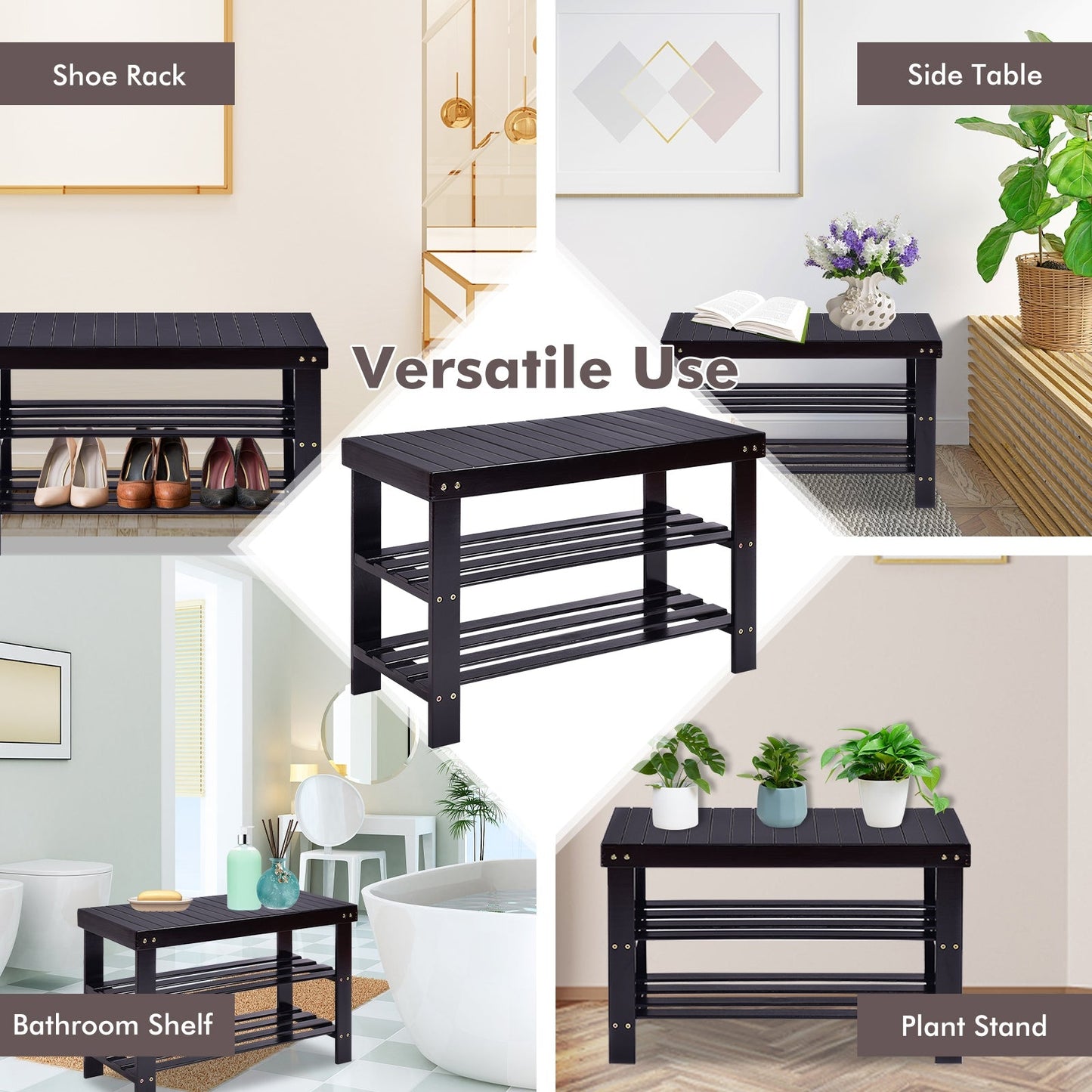 3 Tier Bamboo Bench Storage Shoe Shelf-Natural