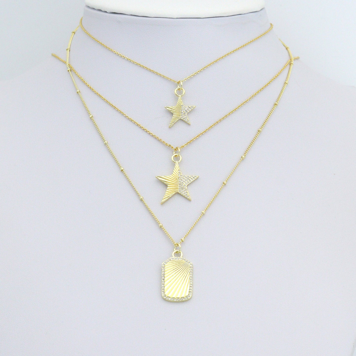 Clear CZ Radical Line Star Dogtag Rectangle Charm Pendant,Sku#LK1255