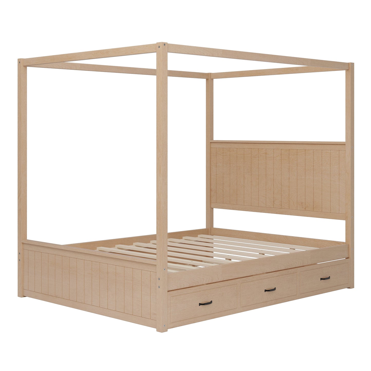 Queen Size Canopy Bed with Trundle and Storage
