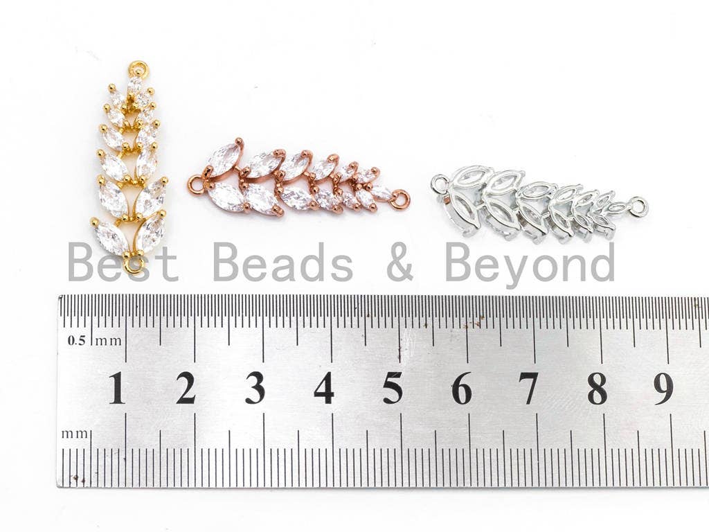 CZ Micro Pave Long Floral Shaped Connector for Bracelet/Necklace, Micro paved Wedding jewelry Findings, Bridal Jewelry  11x33mm,sku#A65