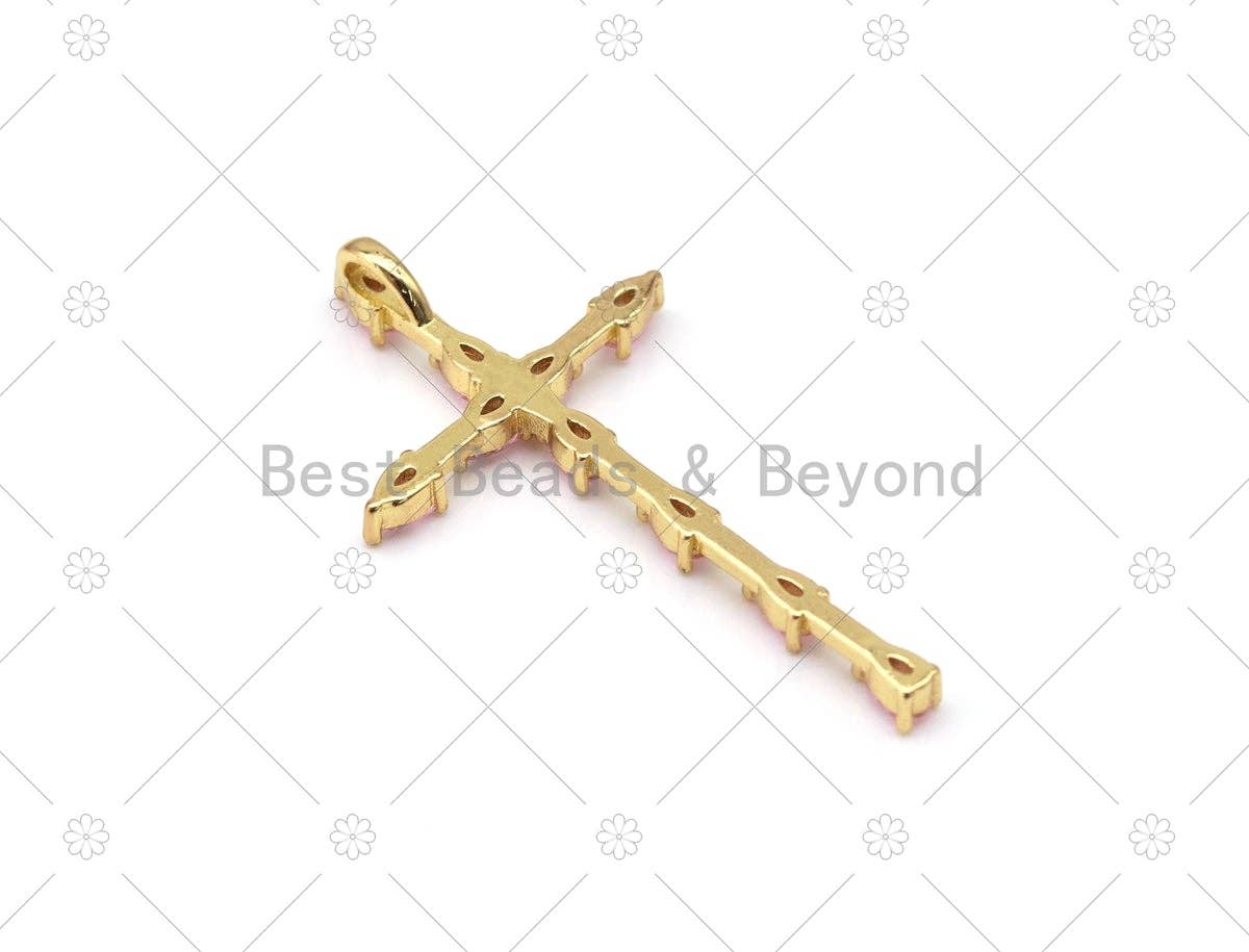 Pink CZ Cross Charm, Sku#LK540