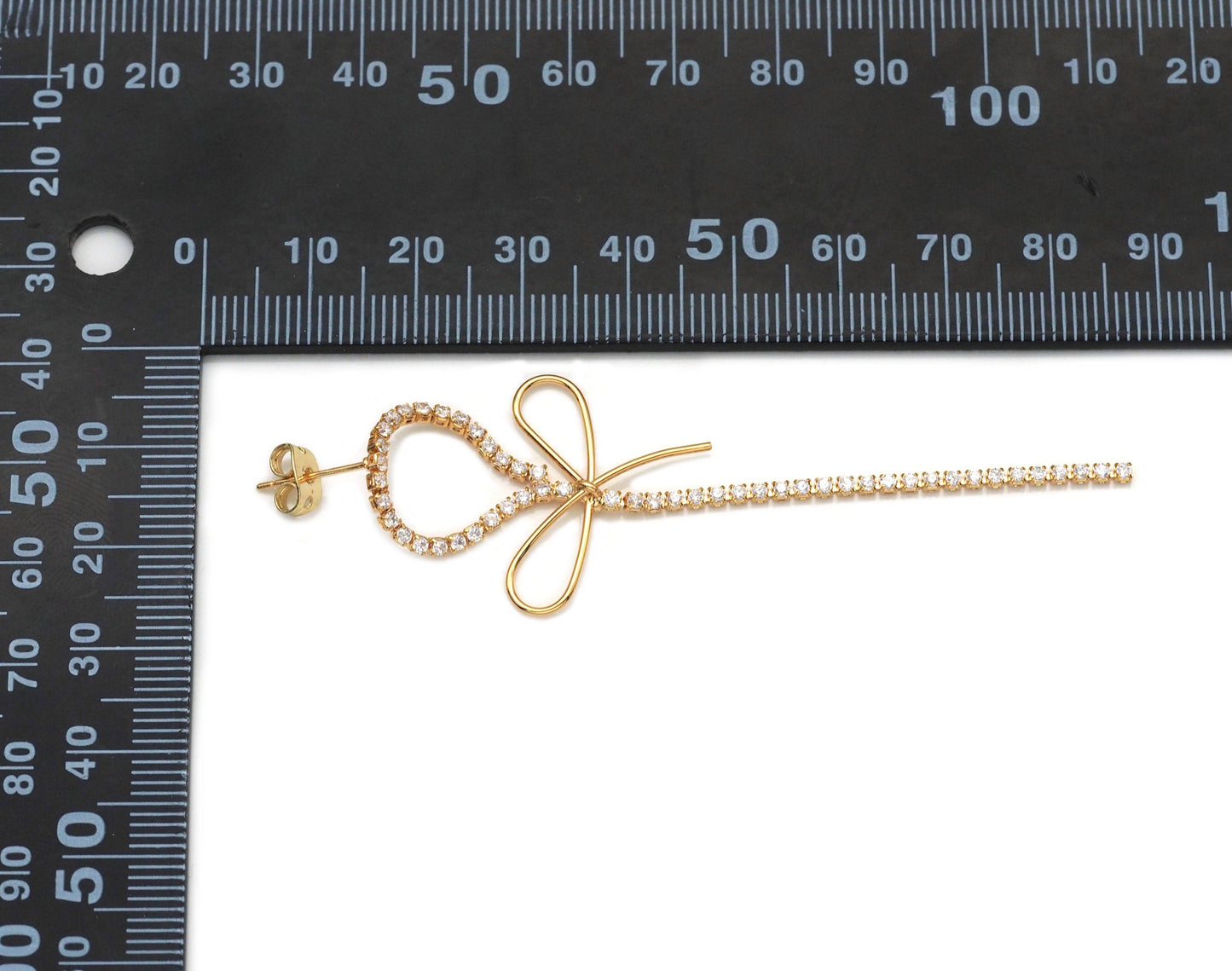 Gold CZ Bowknot Long Dangle Stud Earrings, Sku#ZX108/lx375