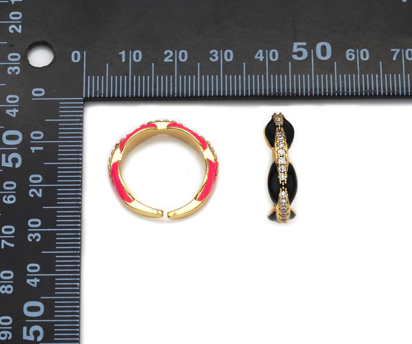 Enamel Gold G Link Adjustable Ring, Sku#JL157