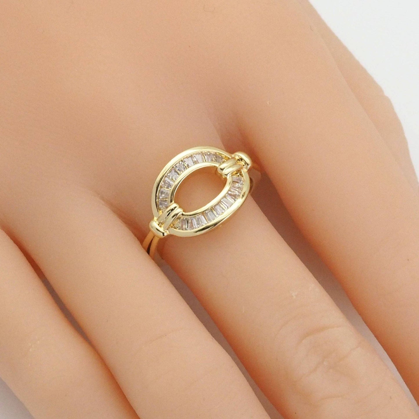 Gold Baguette CZ Oval Link Adjustable Ring, Sku#LX248