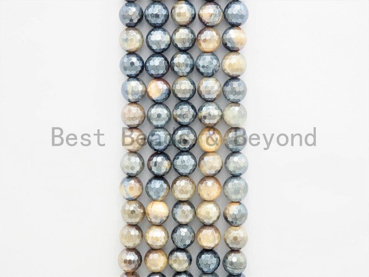 High Quality Silverite Plated Faceted Yellow Brown Tiger Eye Beads, 6mm/8mm/10mm/12mm Tiger Eye Beads, 15inch Full strand, SKU#U412