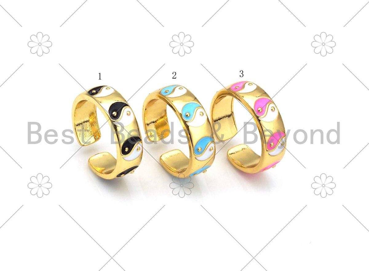 Colorful Enamel Yinyang On Round Adjustable Ring, Sku#FH177