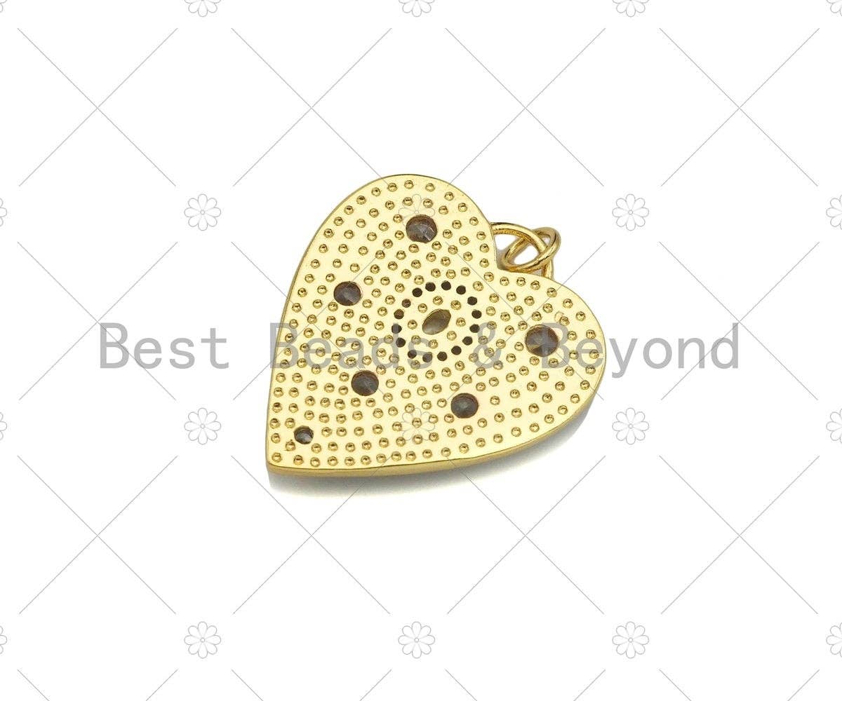 Blue Enamel Heart with Big Clear CZ Pendant,CZ Micro Pave Enamel Charm, Enamel Jewelry, 26x23mm, Sku#LK319