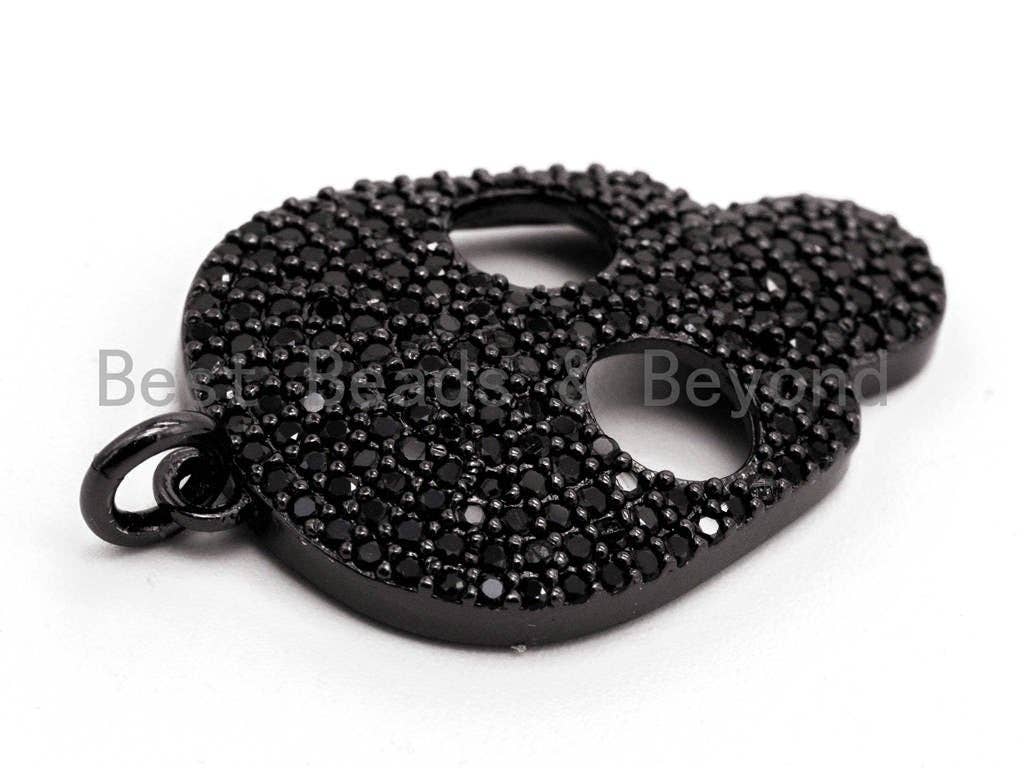 Black CZ Pave On Black Micro Pave Skull Head Charm Beads, Halloween Beads, Cubic Zirconia Pave Skull Charm,Skull Pendant 18x27mm, sku#F381