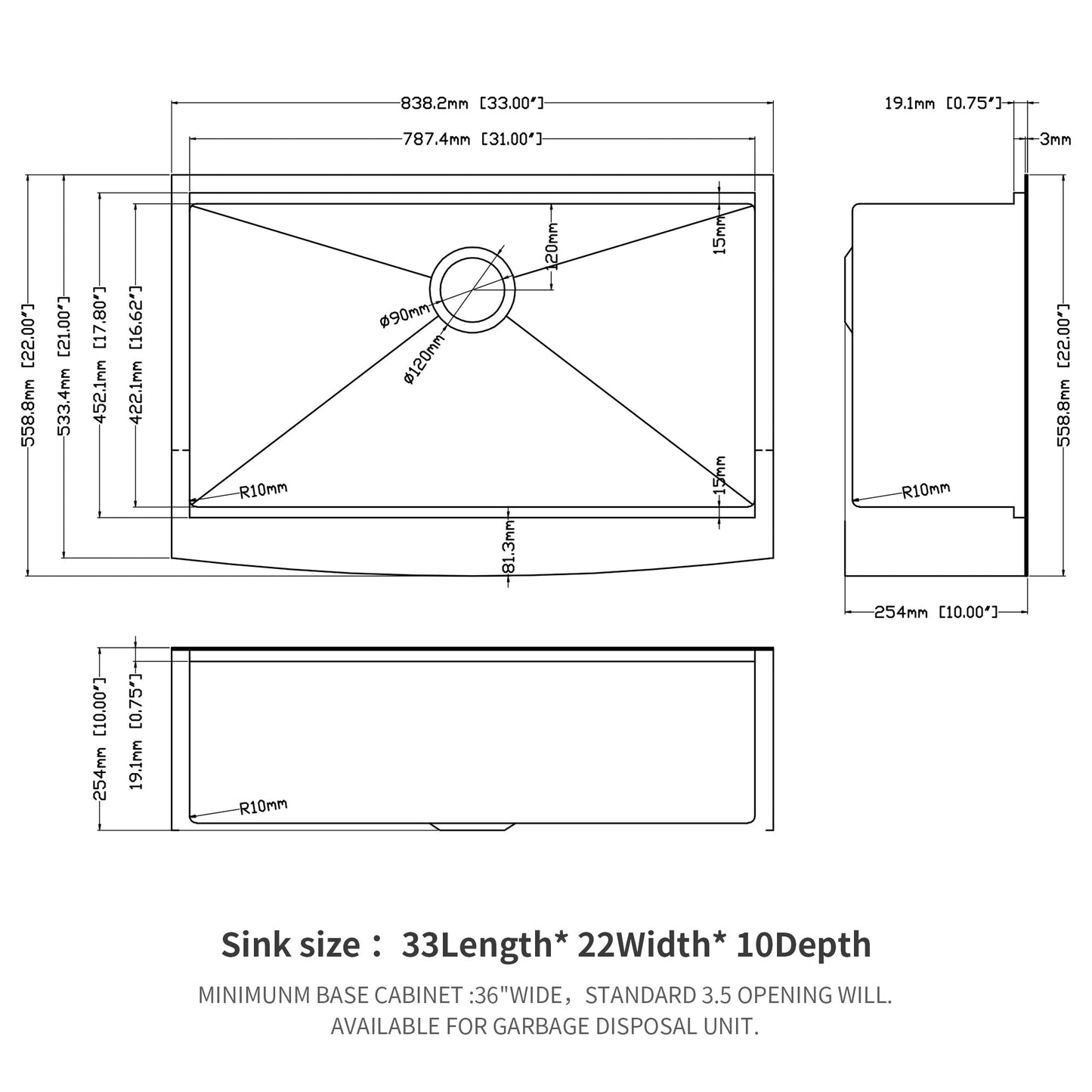 33" Kitchen Sink
