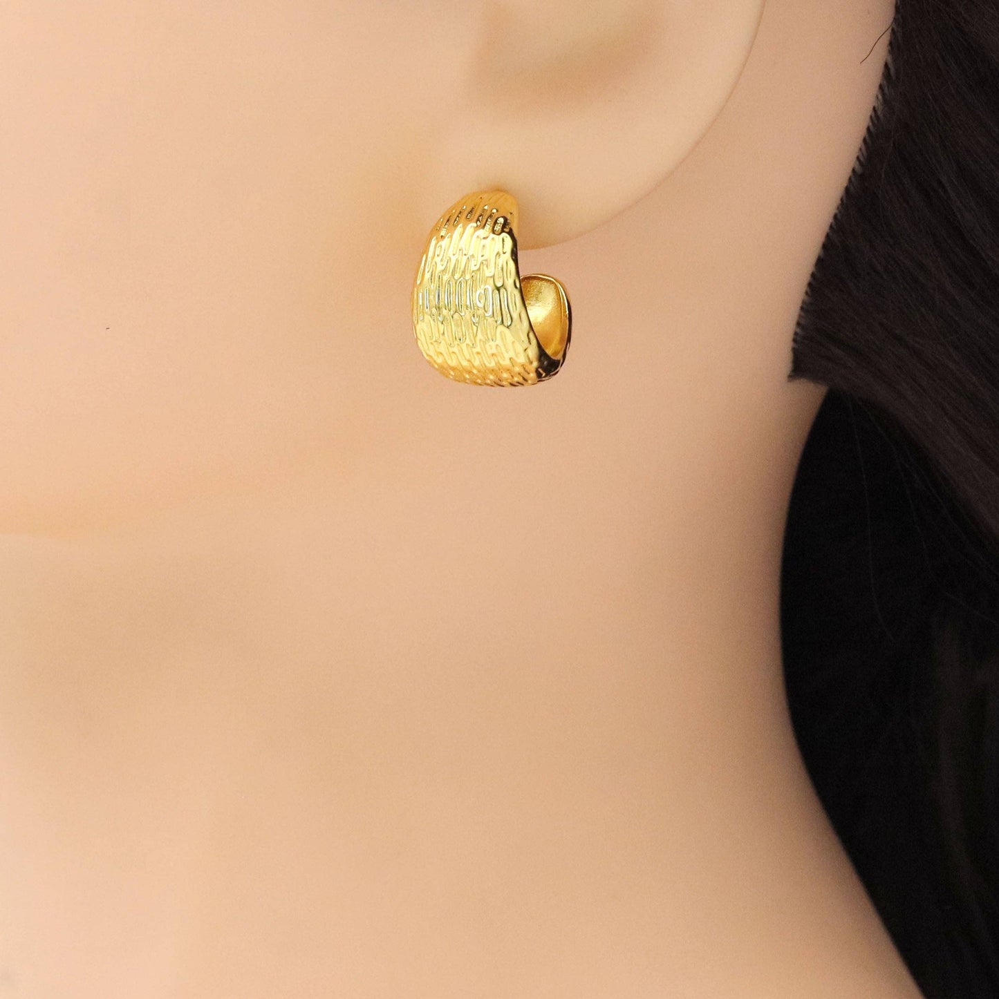 Hammered Gold Silver Gold Silver Huggie Earrings, Sku#A203