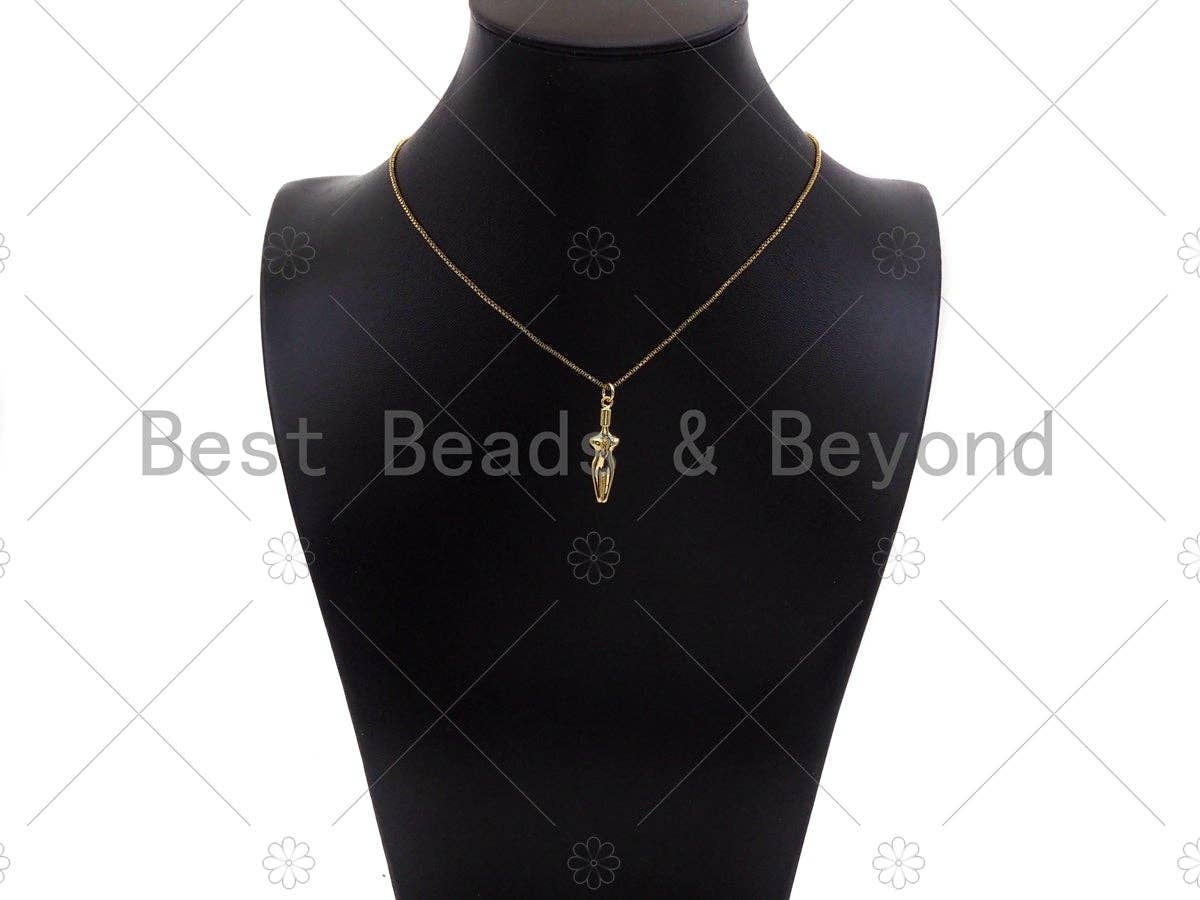 18K Dainty Gold Female Body Pendant,Female Empowerment Charm, Necklace Bracelet Charm Pendant,8x27mm, Sku#LK267
